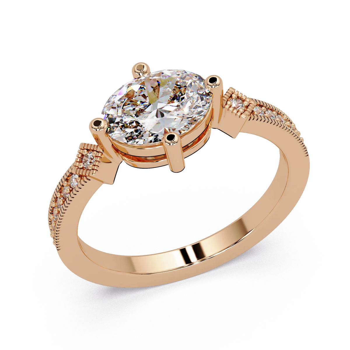 Oval Lab Grown Diamond Engagement Ring, Milgrain Solitaire Ring, Elegant Wedding Ring
