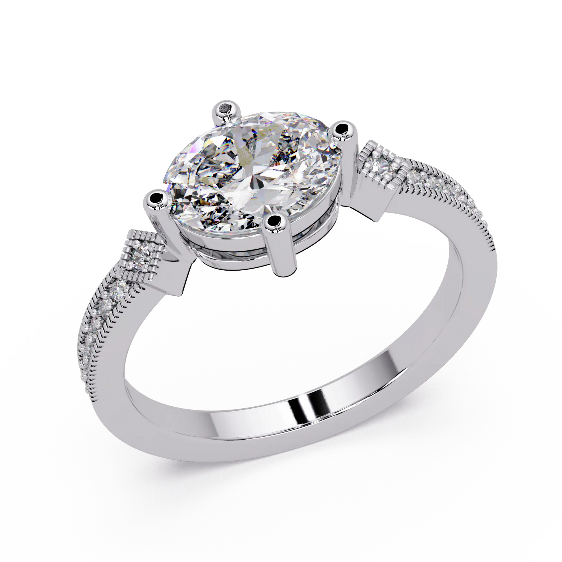 Oval Lab Grown Diamond Engagement Ring, Milgrain Solitaire Ring, Elegant Wedding Ring