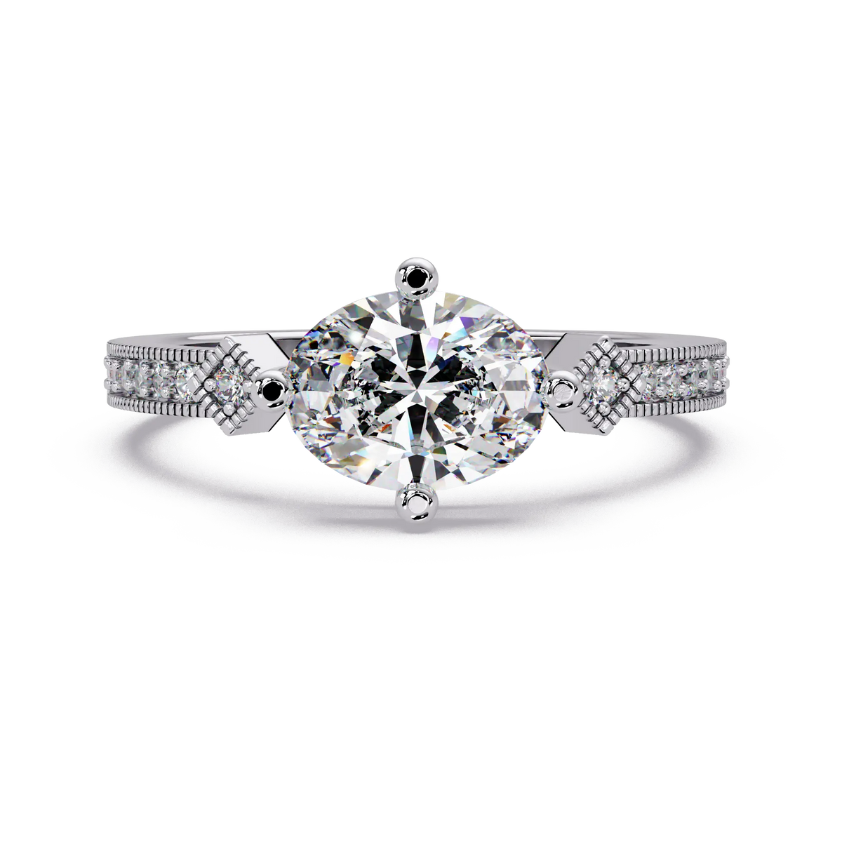 Oval Lab Grown Diamond Engagement Ring, Milgrain Solitaire Ring, Elegant Wedding Ring