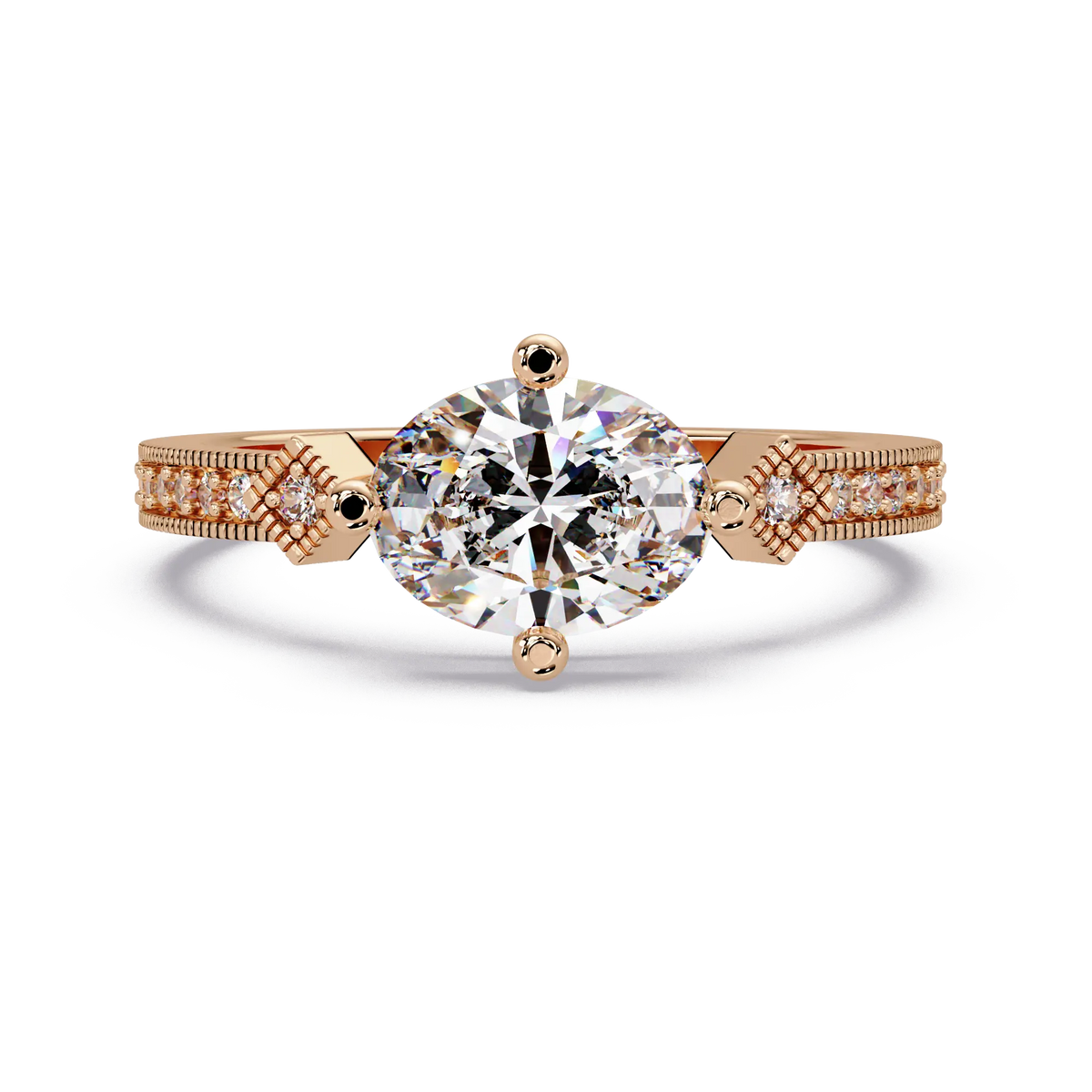 Oval Lab Grown Diamond Engagement Ring, Milgrain Solitaire Ring, Elegant Wedding Ring