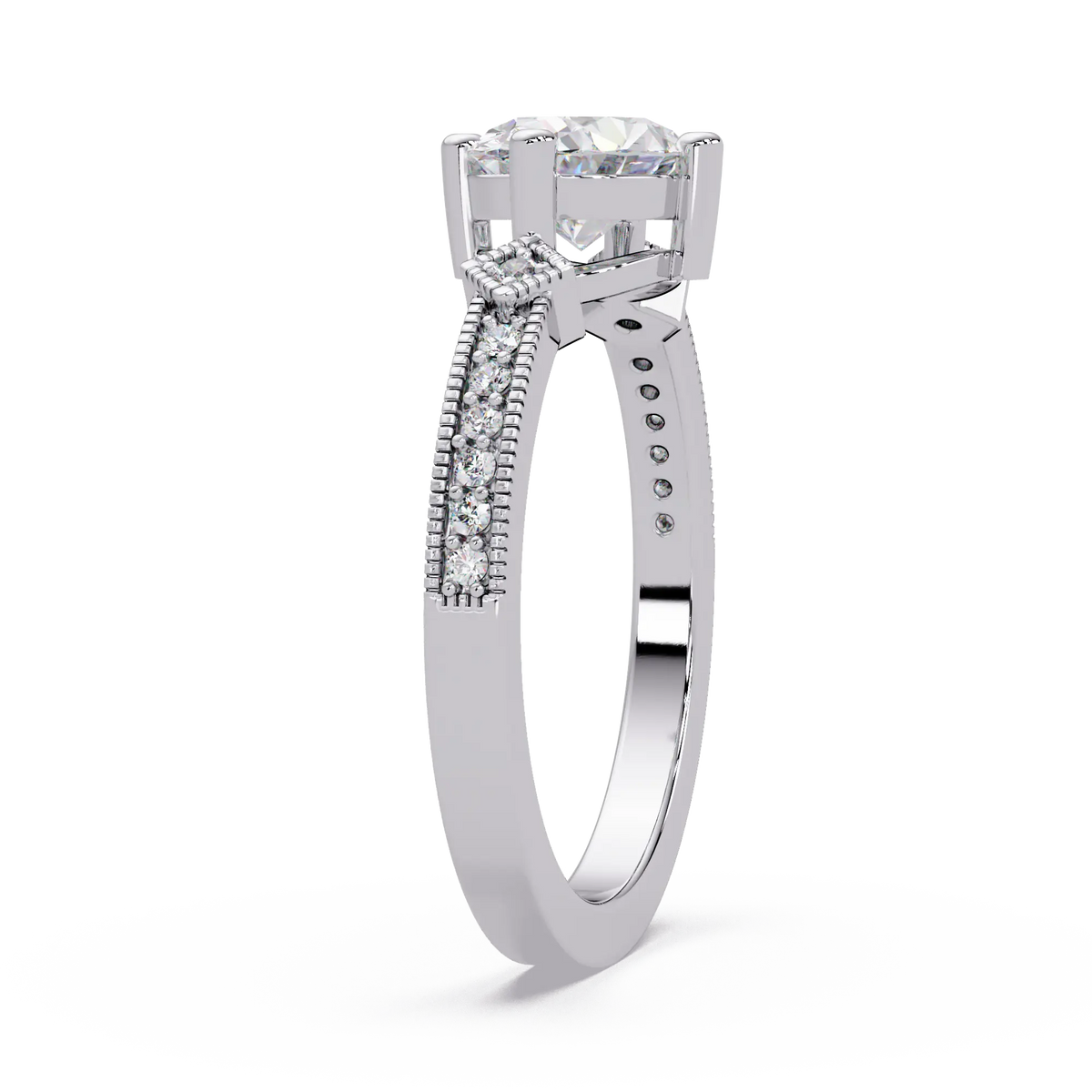 Oval Lab Grown Diamond Engagement Ring, Milgrain Solitaire Ring, Elegant Wedding Ring