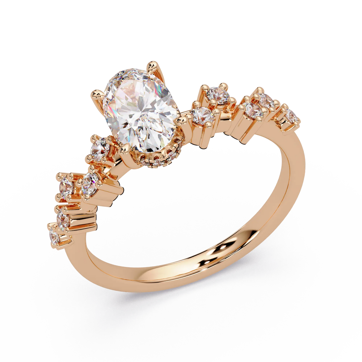 Oval Lab Grown Diamond Engagement Ring with Floral Accented Band