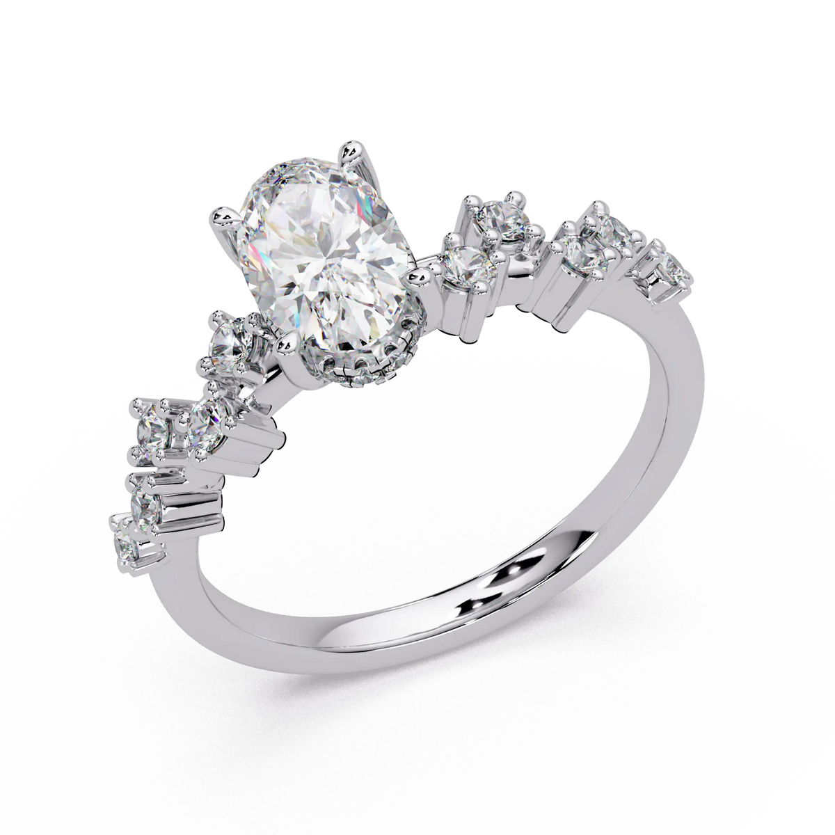 Oval Lab Grown Diamond Engagement Ring with Floral Accented Band