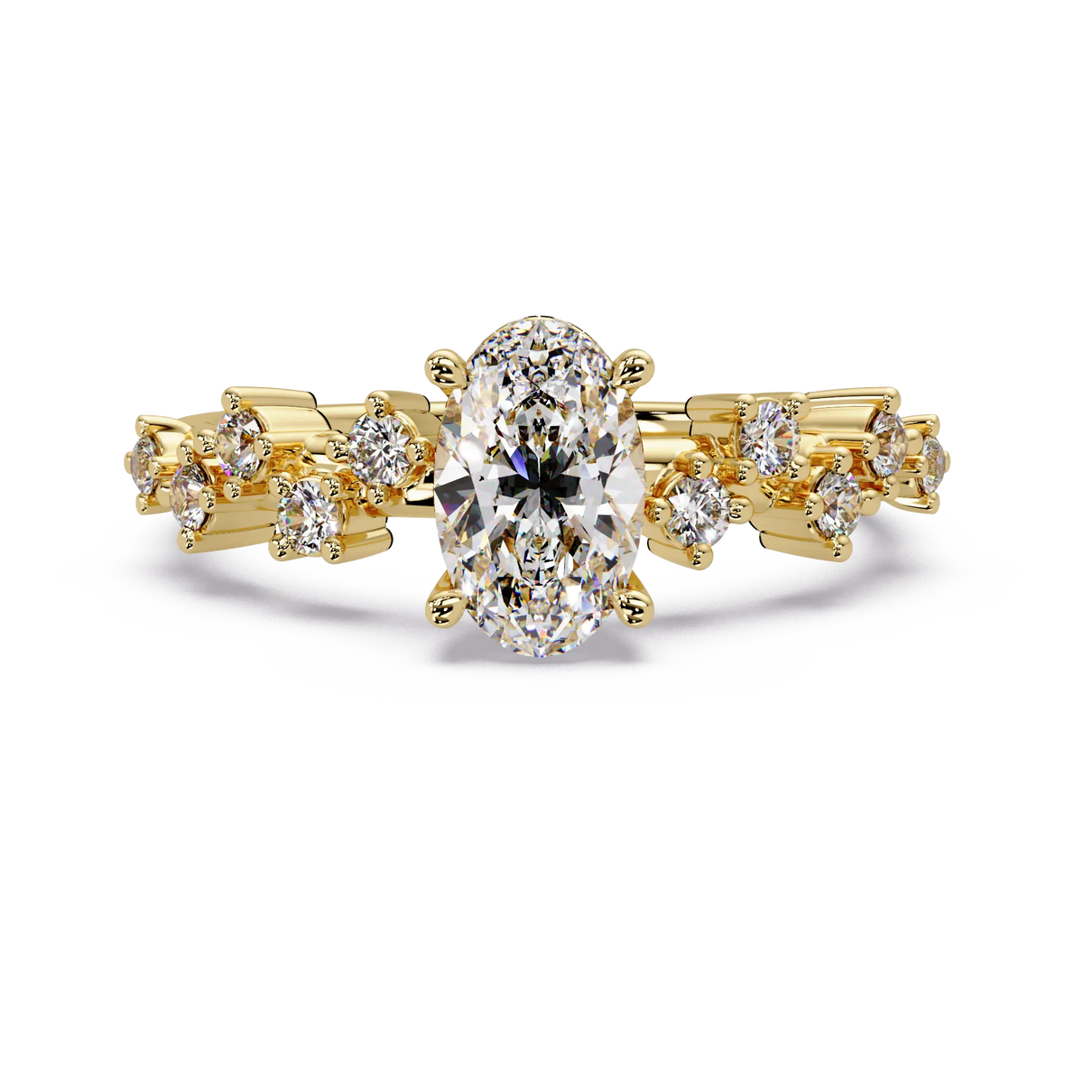 Oval Lab Grown Diamond Engagement Ring with Floral Accented Band