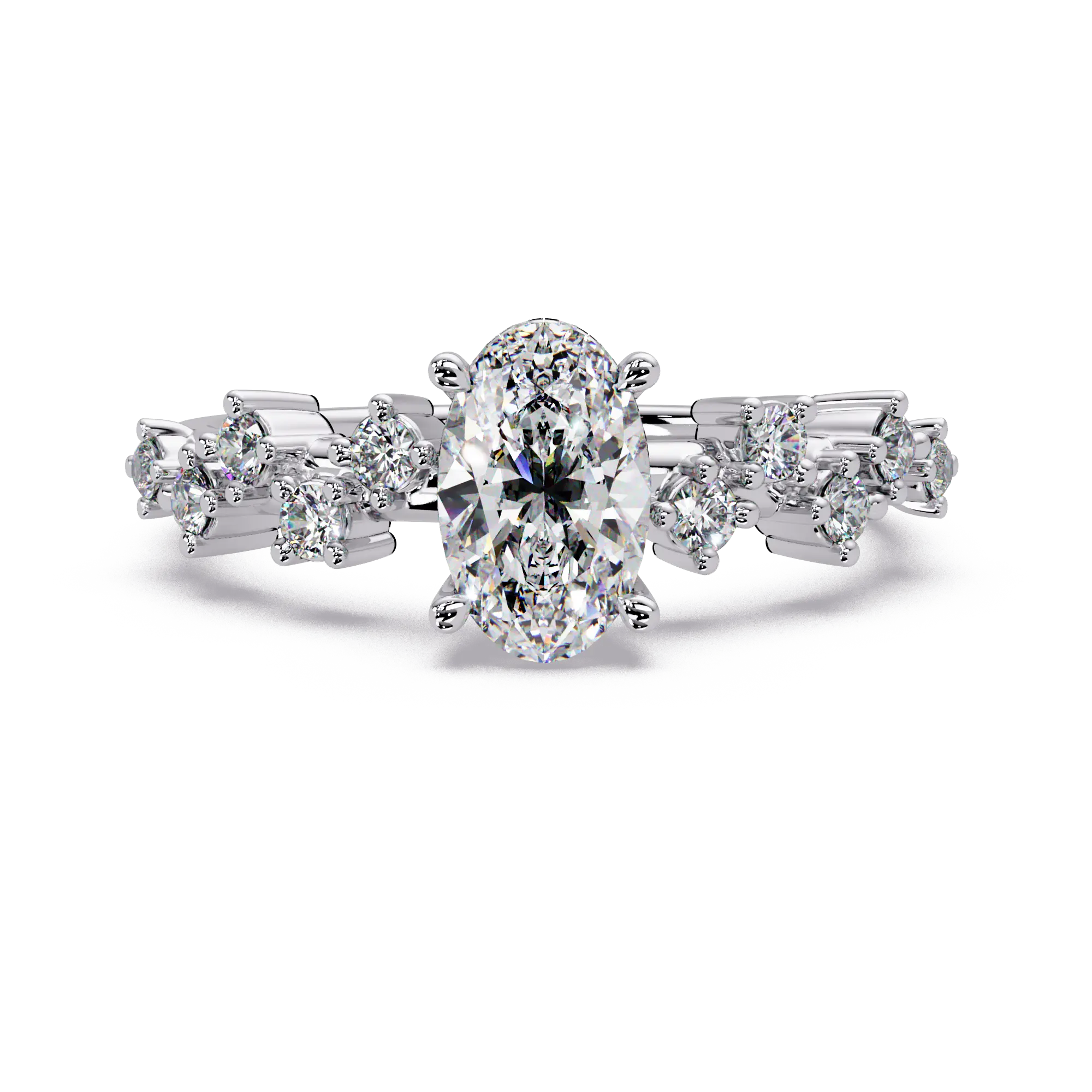 Oval Lab Grown Diamond Engagement Ring with Floral Accented Band