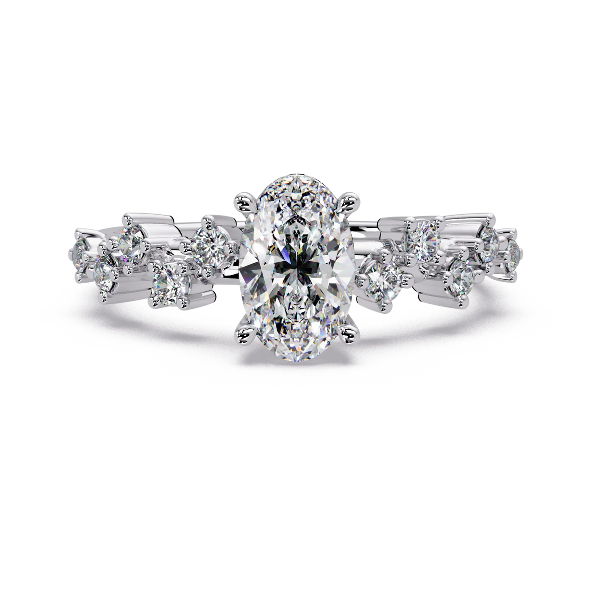 Oval Lab Grown Diamond Engagement Ring with Floral Accented Band