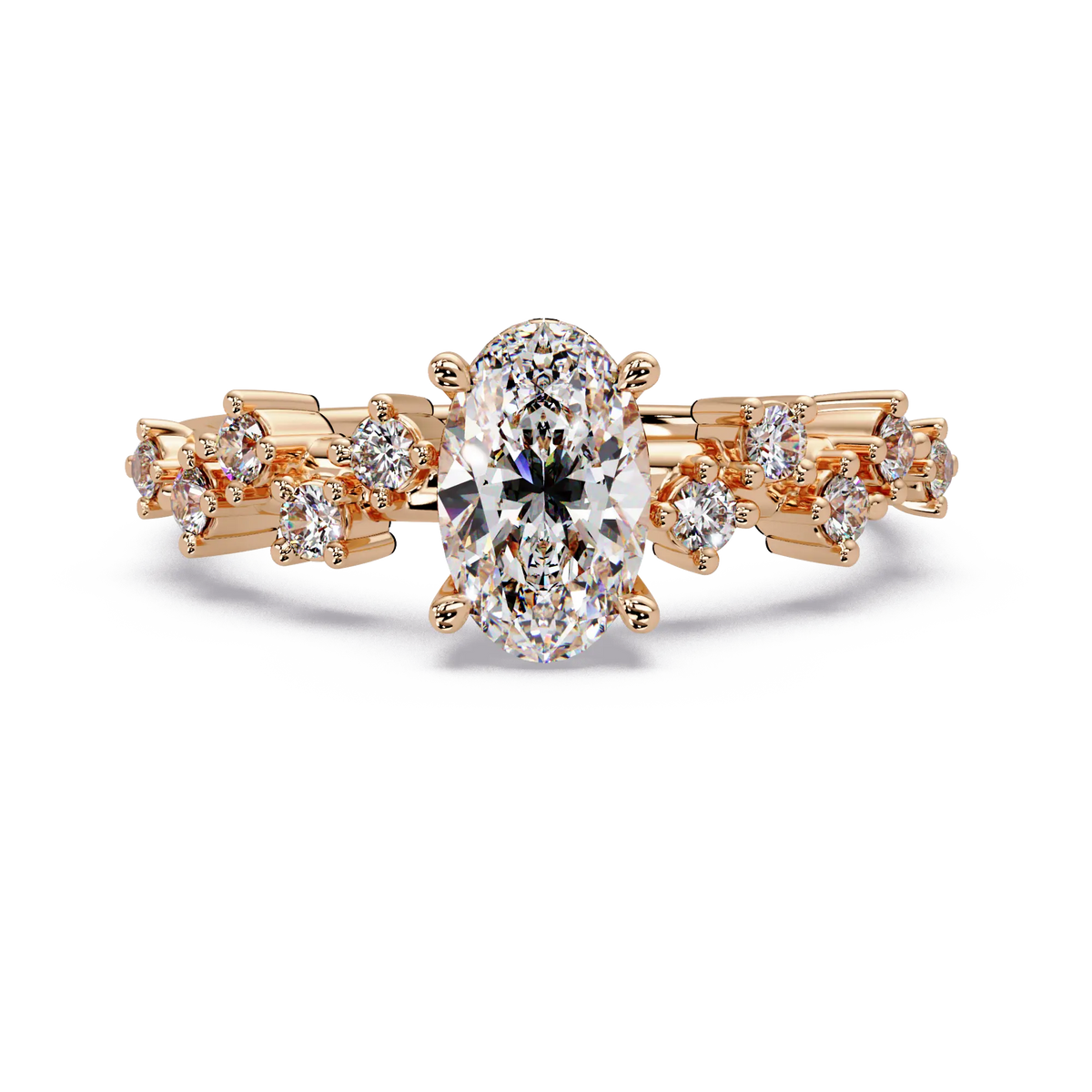 Oval Lab Grown Diamond Engagement Ring with Floral Accented Band