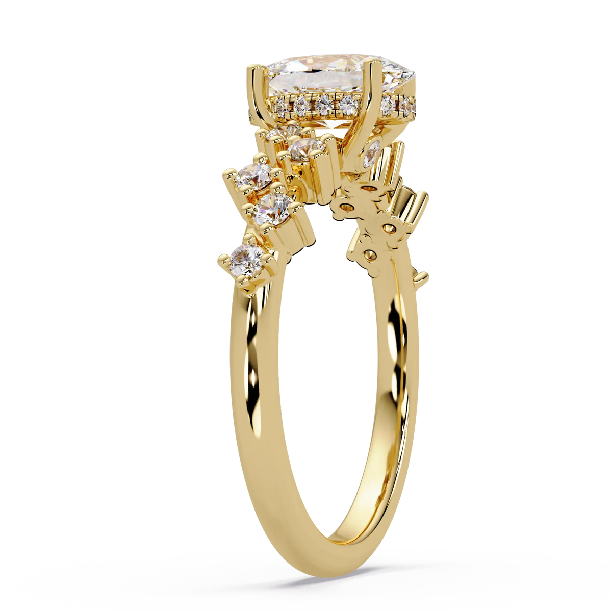 Oval Lab Grown Diamond Engagement Ring with Floral Accented Band