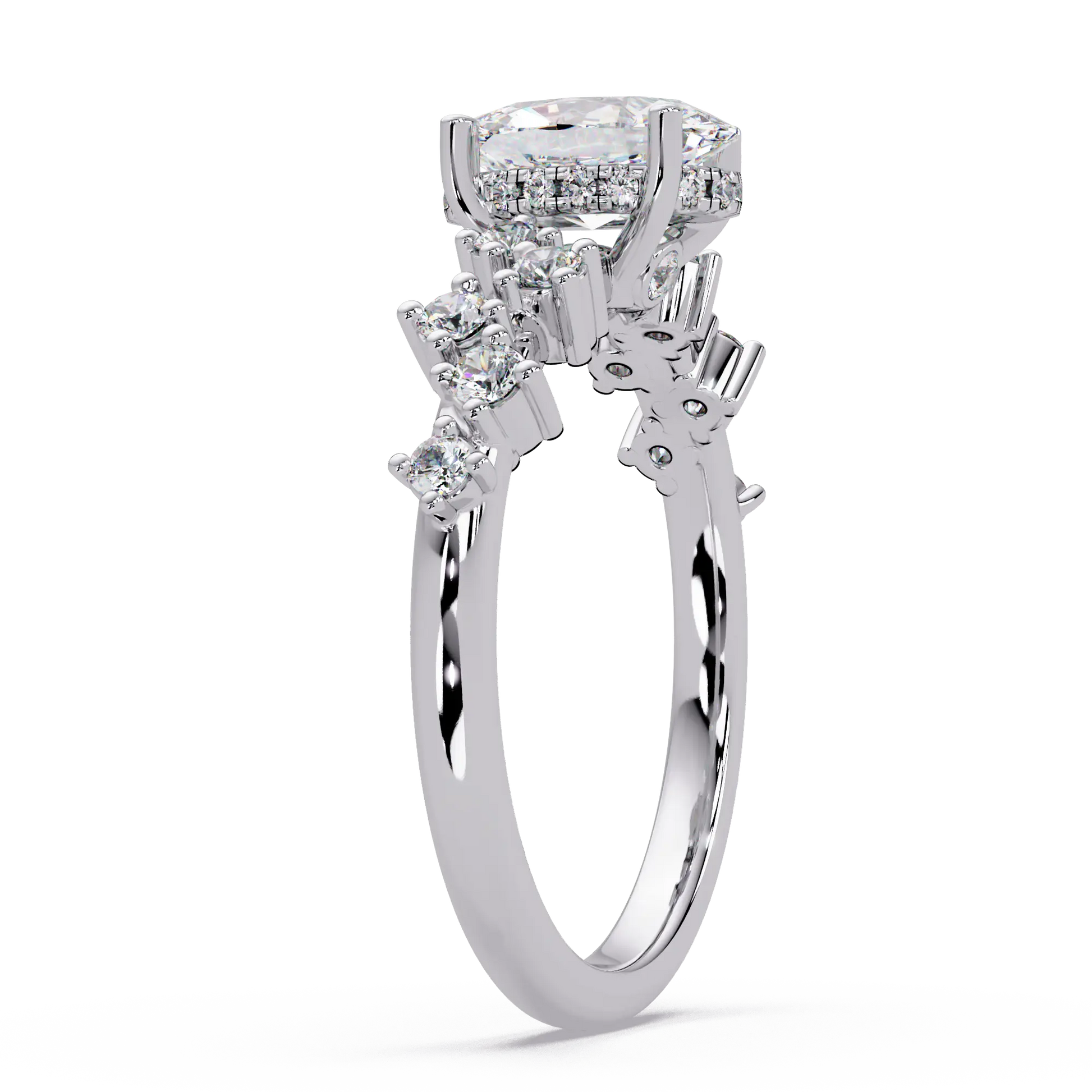 Oval Lab Grown Diamond Engagement Ring with Floral Accented Band