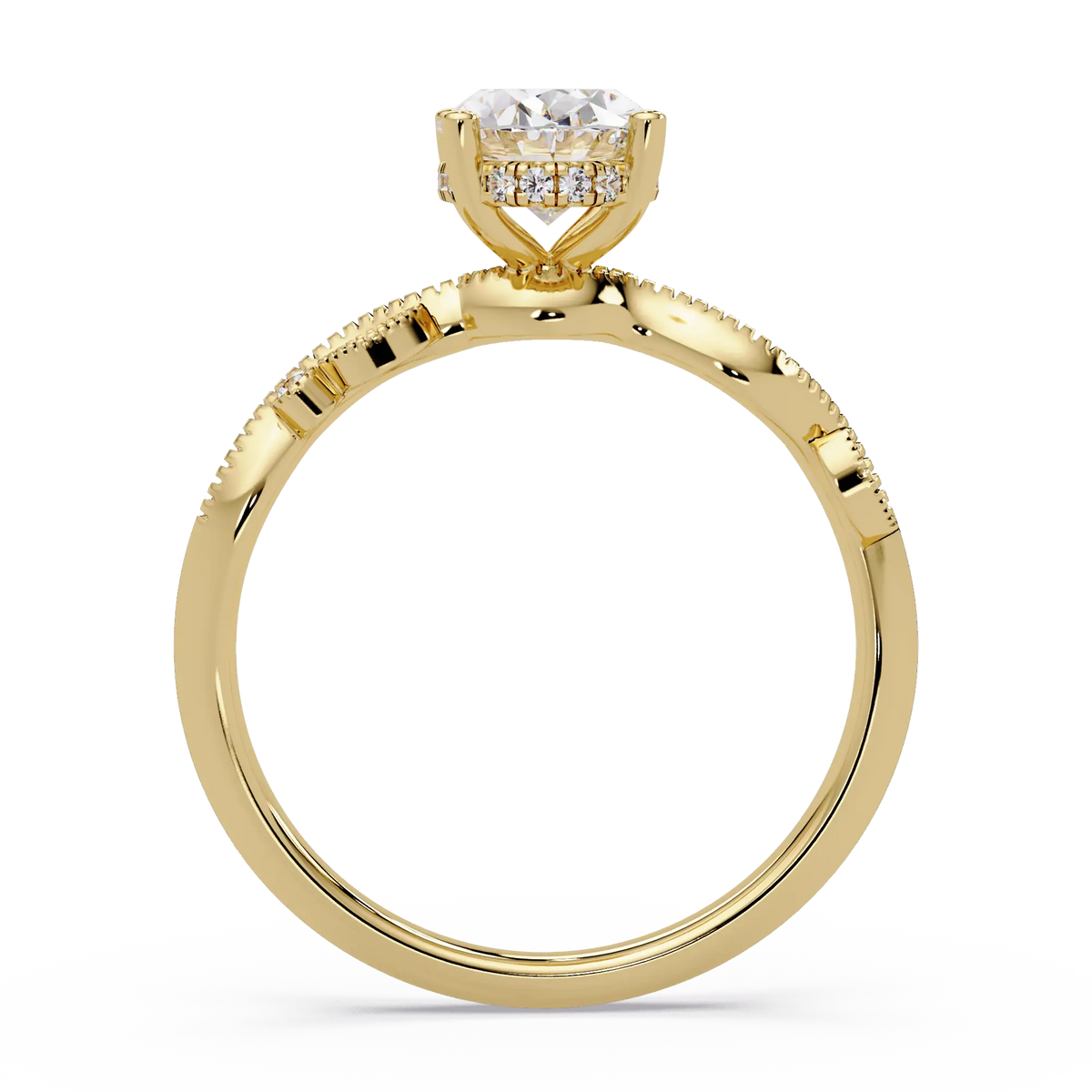 Oval Lab Grown Diamond Engagement Ring with Vintage Leaf-Inspired Twisted Shank