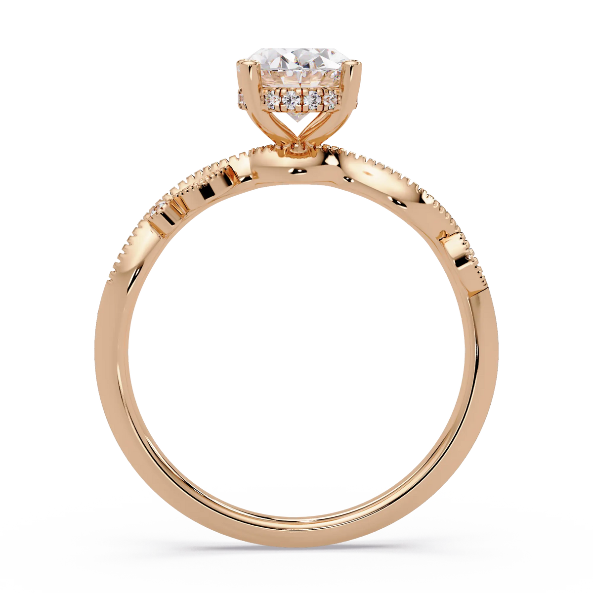 Oval Lab Grown Diamond Engagement Ring with Vintage Leaf-Inspired Twisted Shank