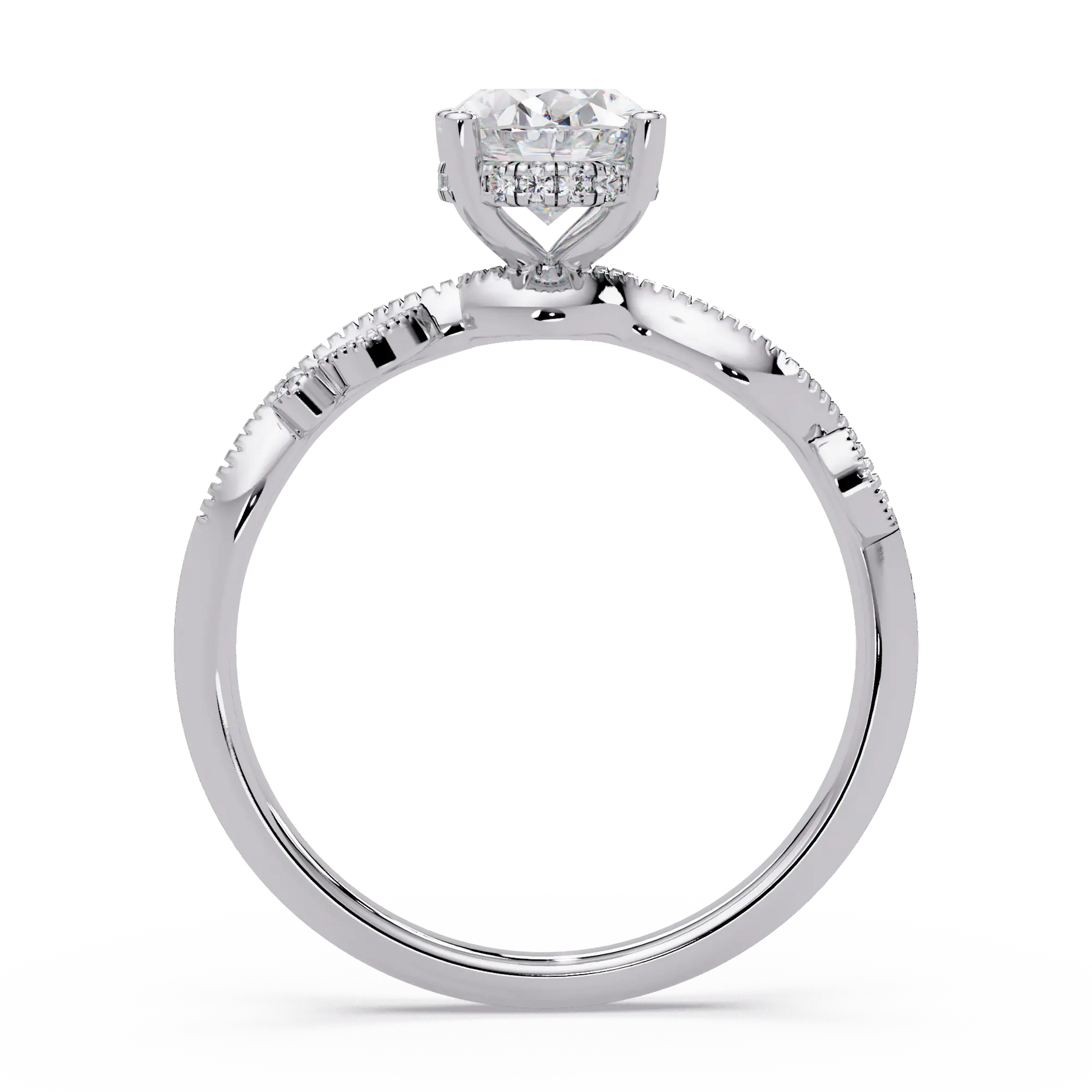 Oval Lab Grown Diamond Engagement Ring with Vintage Leaf-Inspired Twisted Shank