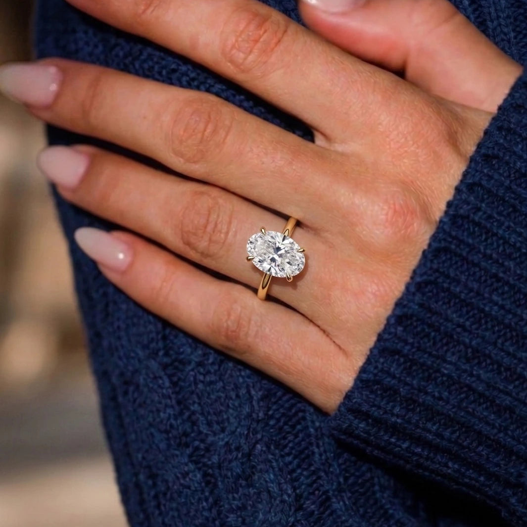 Oval Solitaire Moissanite Engagement Ring – Classic Four Prong  Minimalist Promise Ring, Timeless Bridal Jewelry