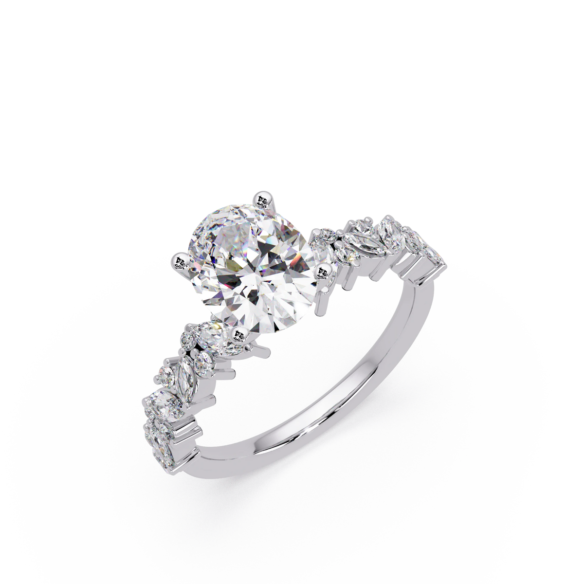 Oval Cut Lab Grown Diamond Floral Bridal Set White Gold Marquise Leaf Pavé Engagement Ring