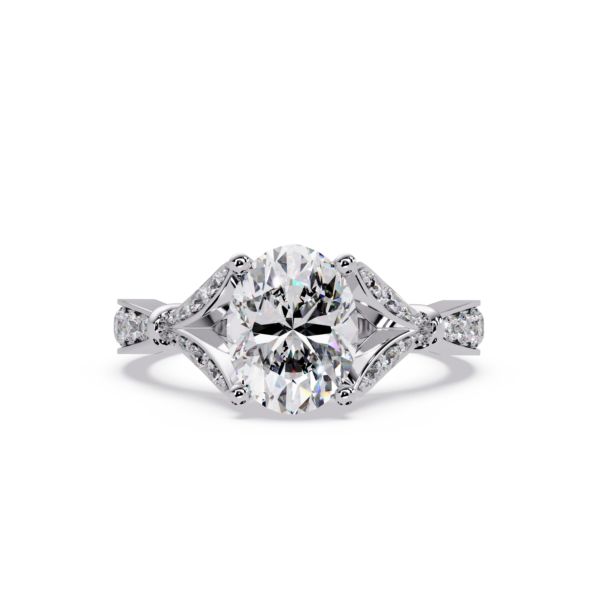Oval Diamond Geometric Engagement Ring Yellow Gold Sculptural Pavé Solitaire Bridal Ring