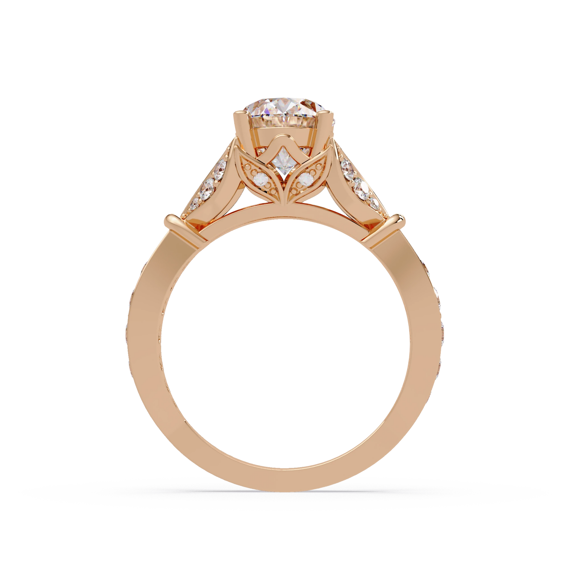 Oval Diamond Geometric Engagement Ring Yellow Gold Sculptural Pavé Solitaire Bridal Ring