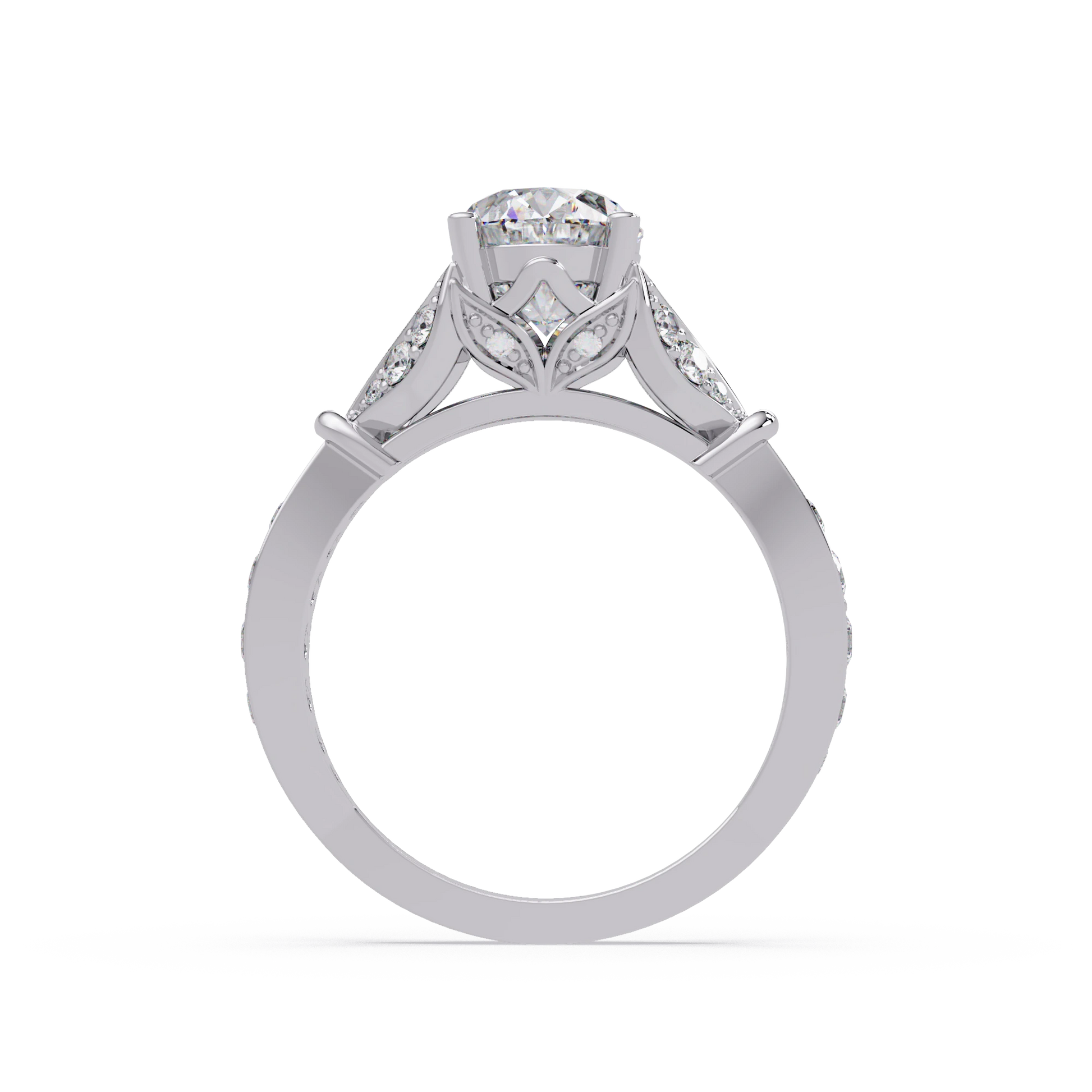 Oval Diamond Geometric Engagement Ring Yellow Gold Sculptural Pavé Solitaire Bridal Ring