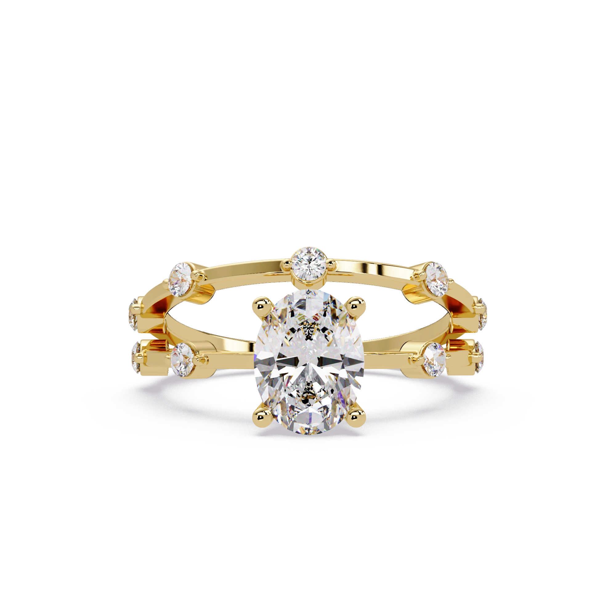 Oval Lab Grown Diamond Engagement Ring Elegant Double Band Rose Gold Ring with Accent Diamonds