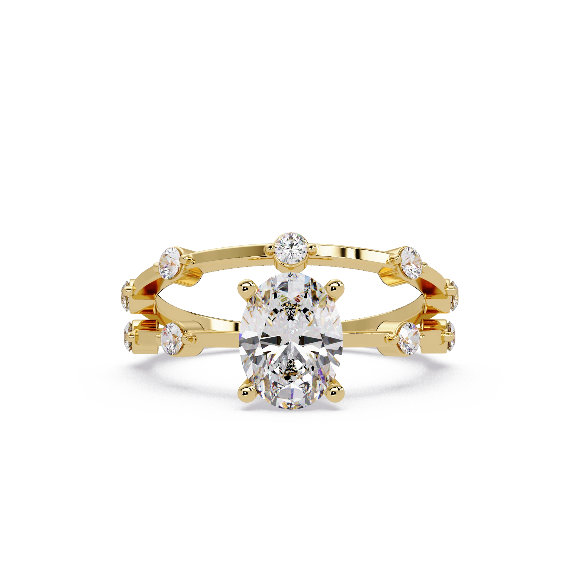 Oval Lab Grown Diamond Engagement Ring Elegant Double Band Rose Gold Ring with Accent Diamonds