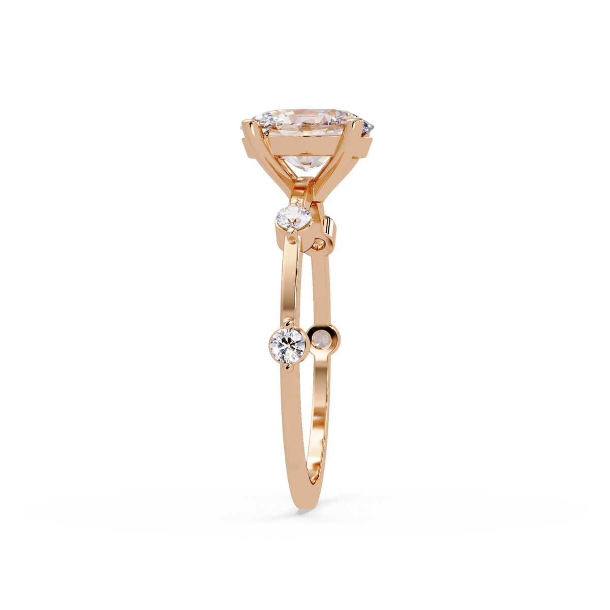 Oval Lab Grown Diamond Engagement Ring Elegant Double Band Rose Gold Ring with Accent Diamonds