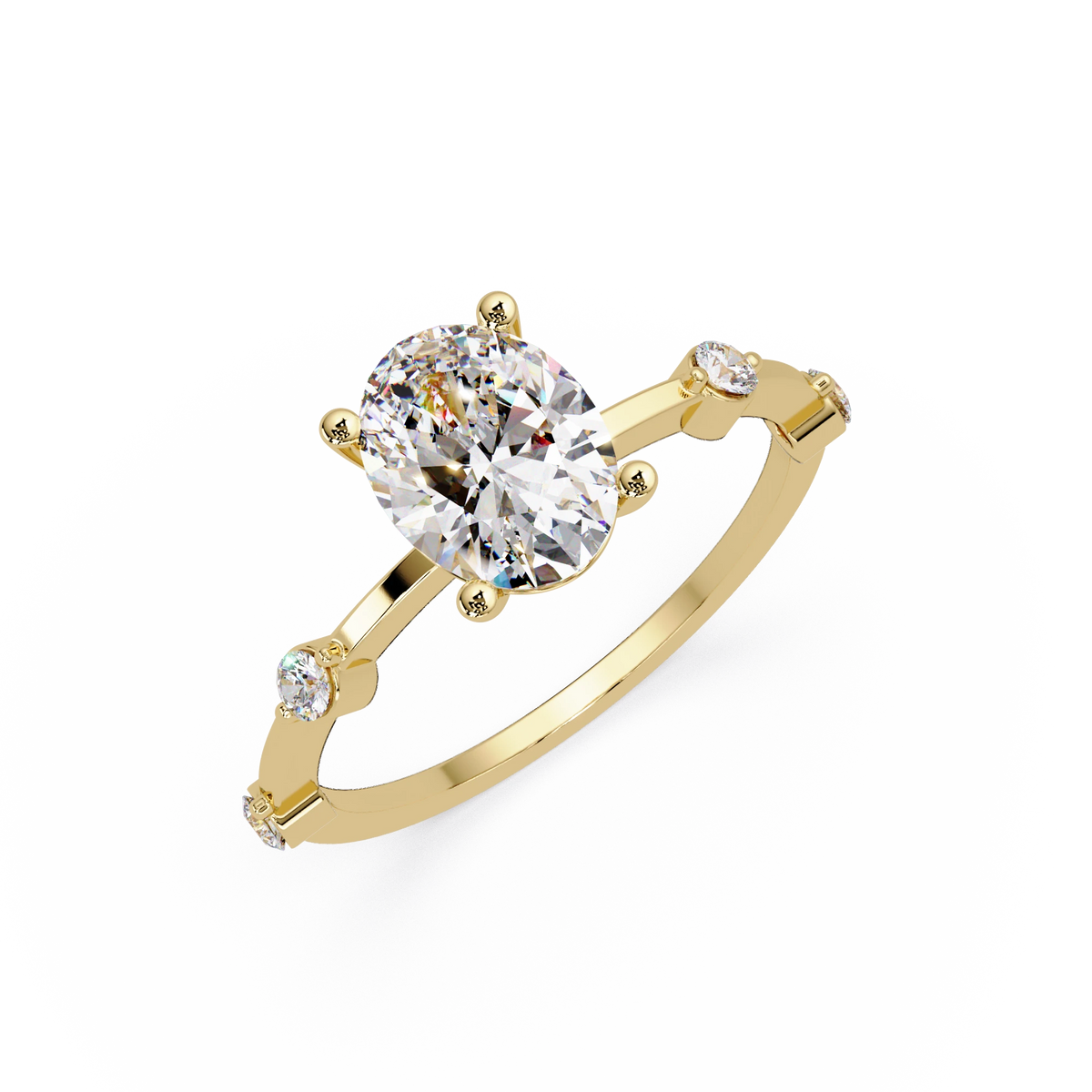 Oval Lab Grown Diamond Engagement Ring Elegant Double Band Rose Gold Ring with Accent Diamonds