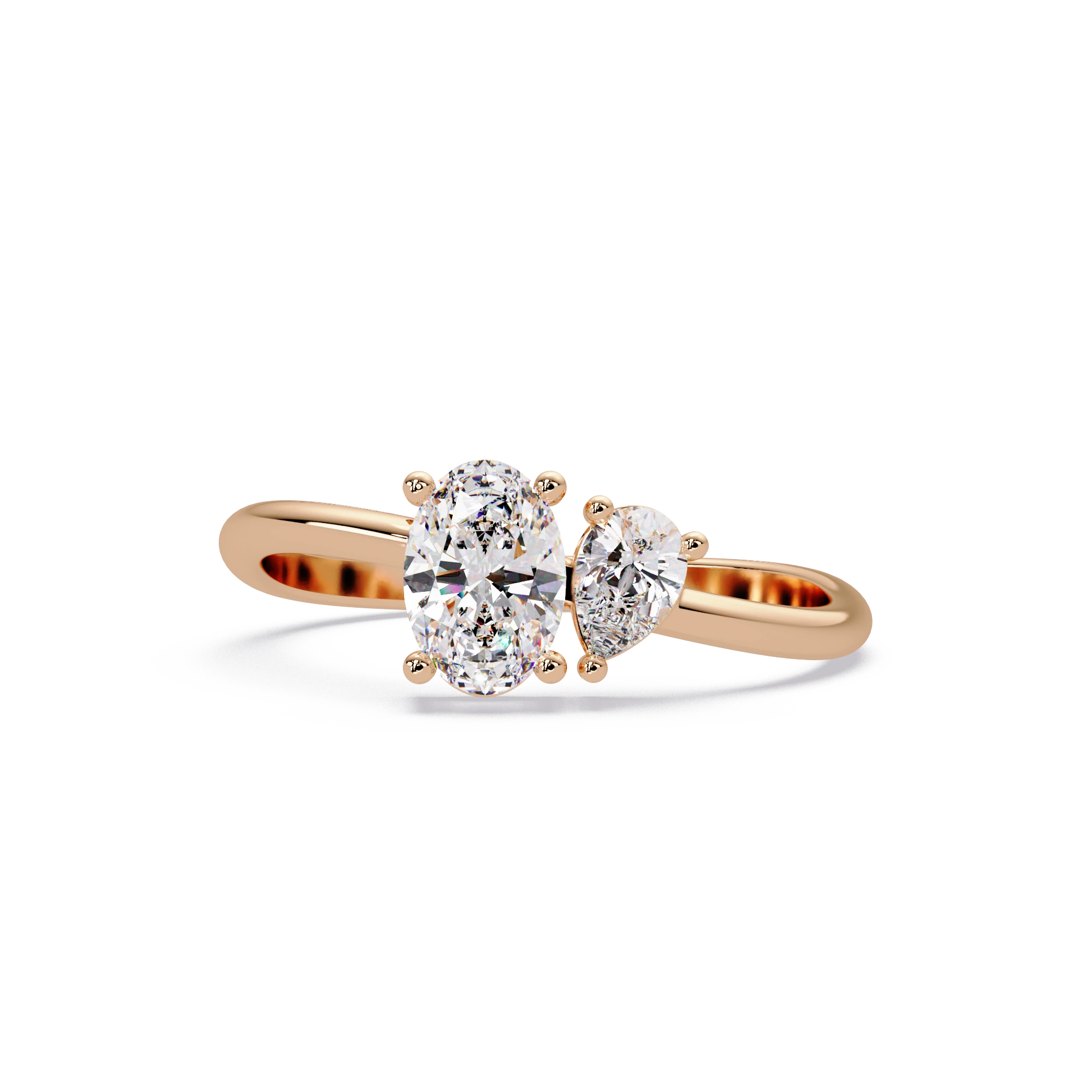 Oval Lab Grown Diamond Engagement Ring Elegant Two Stone Rose Gold Toi et Moi Ring