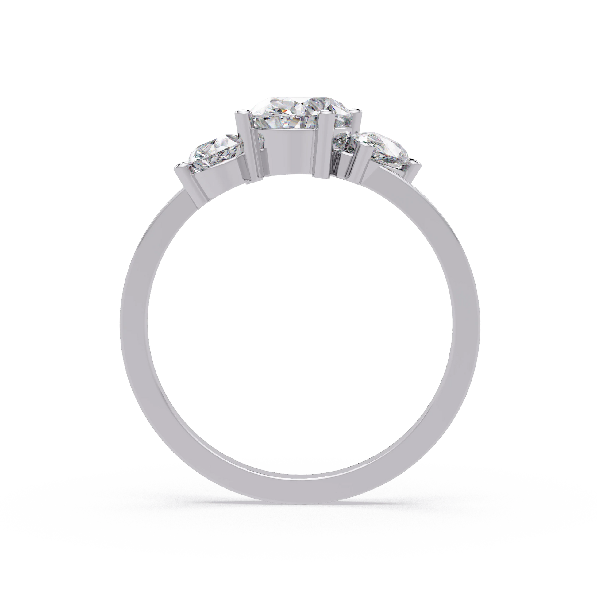 Three Stone Diamond Engagement Ring Rose Gold Oval Center Floral Cluster Bridal Ring