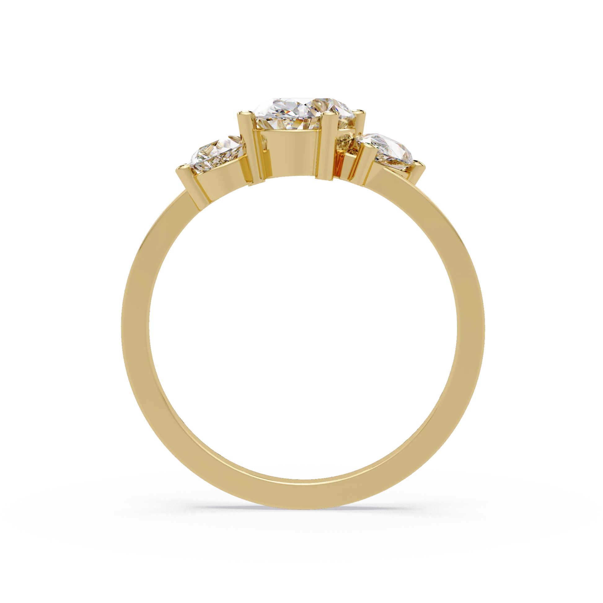 Three Stone Diamond Engagement Ring Rose Gold Oval Center Floral Cluster Bridal Ring