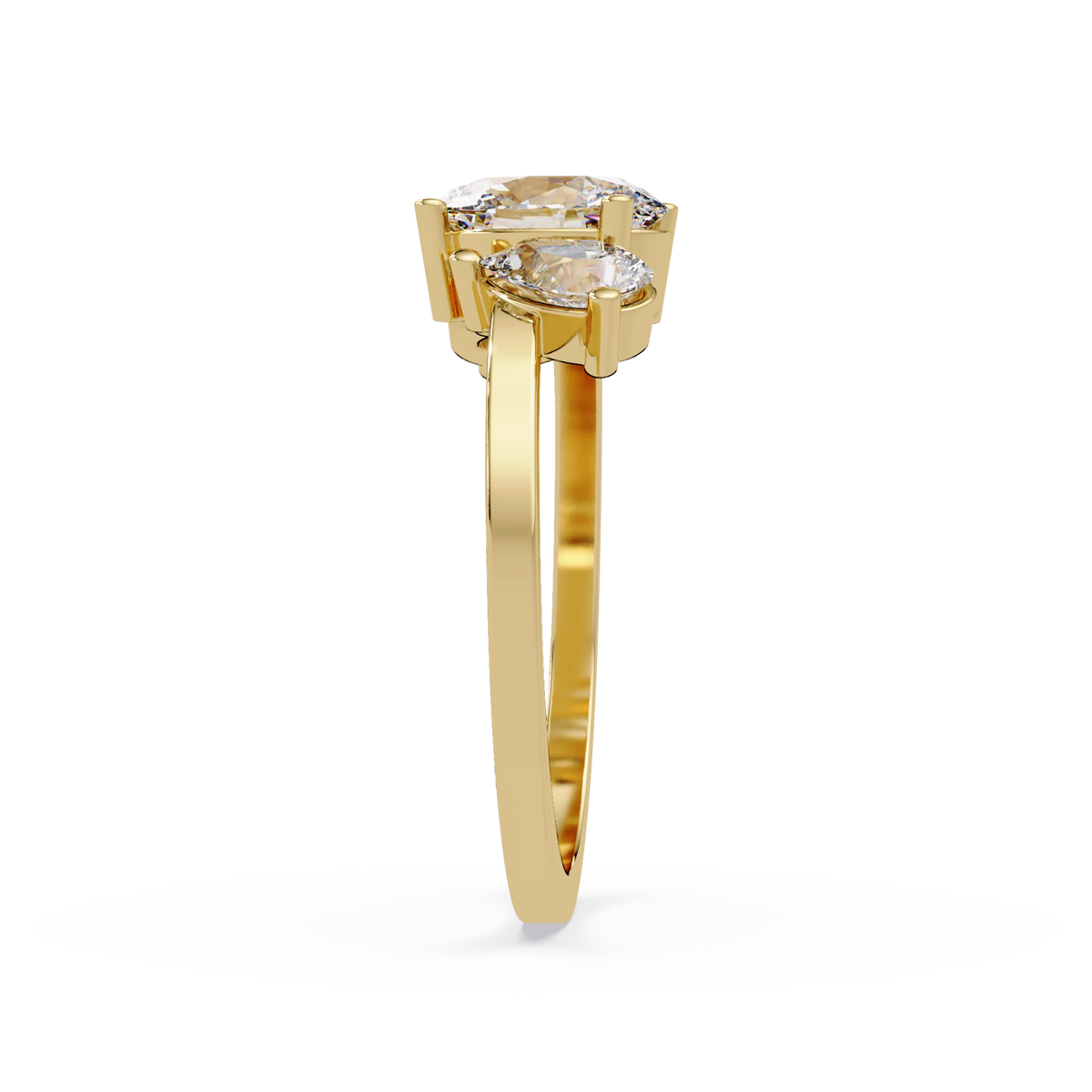 Three Stone Diamond Engagement Ring Rose Gold Oval Center Floral Cluster Bridal Ring