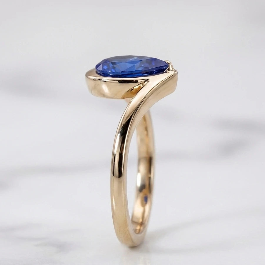 Pear Blue Sapphire Solitaire Ring  Pear Cut Sapphire Engagement Ring  Teardrop Blue Gemstone Ring