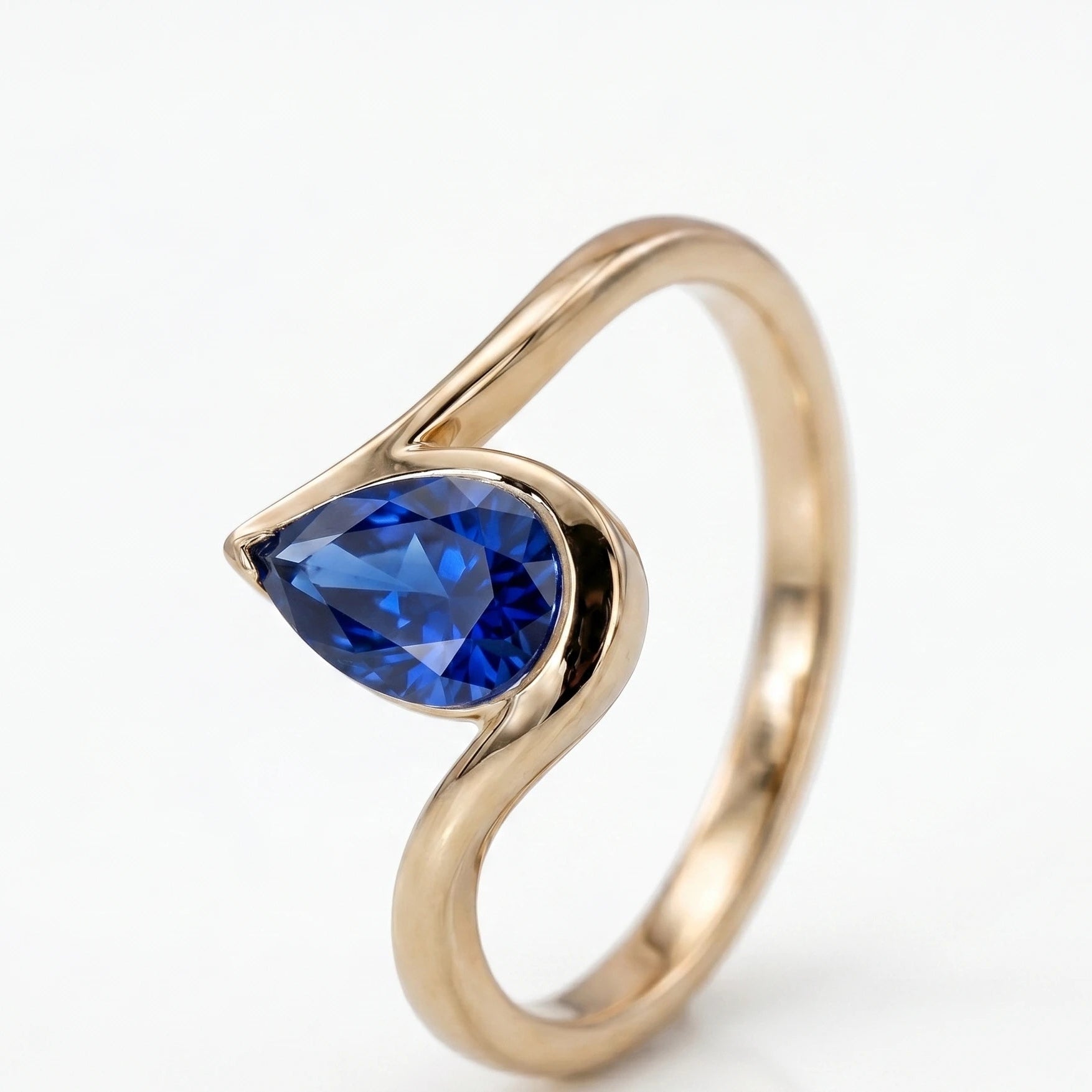 Pear Blue Sapphire Solitaire Ring  Pear Cut Sapphire Engagement Ring  Teardrop Blue Gemstone Ring