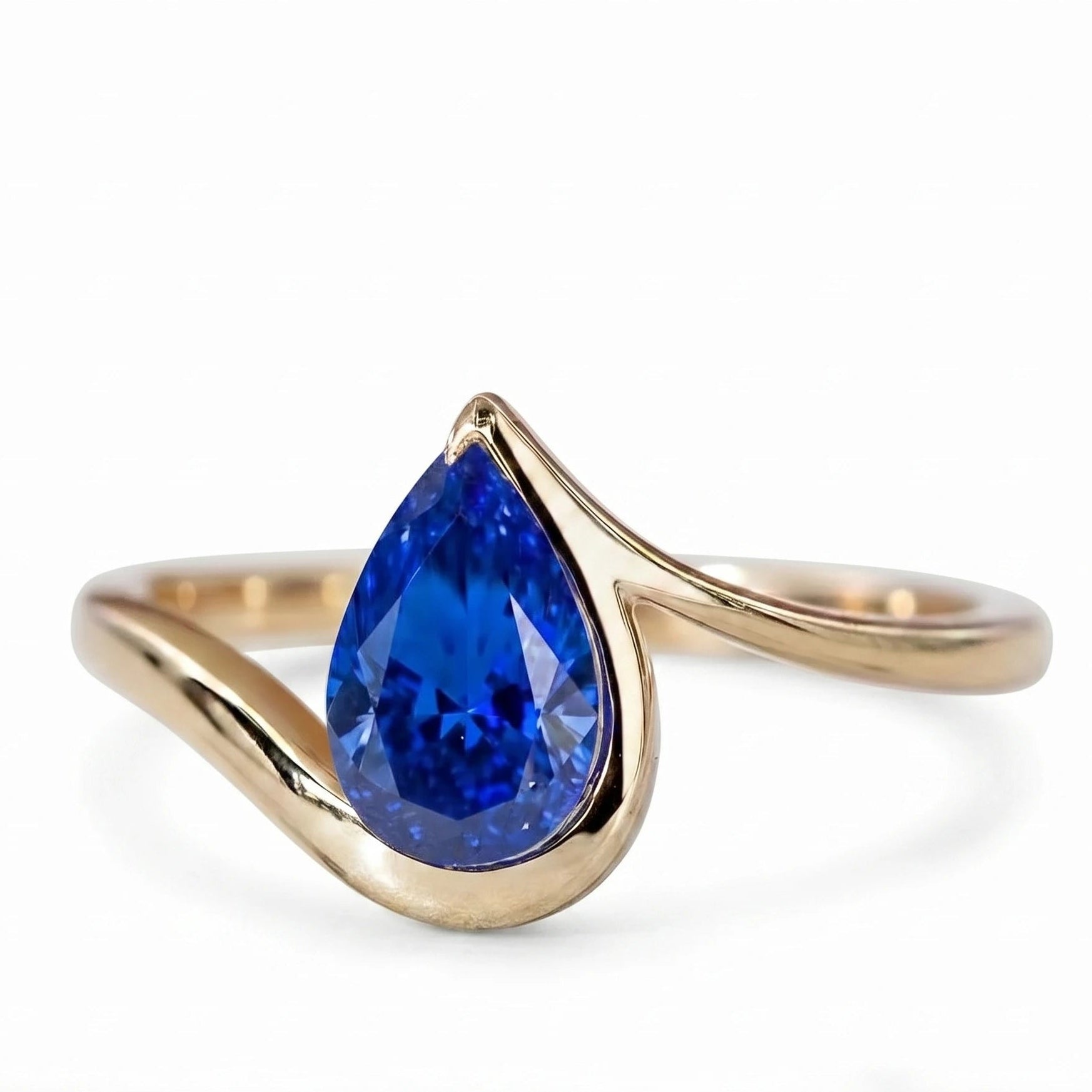 Pear Blue Sapphire Solitaire Ring  Pear Cut Sapphire Engagement Ring  Teardrop Blue Gemstone Ring