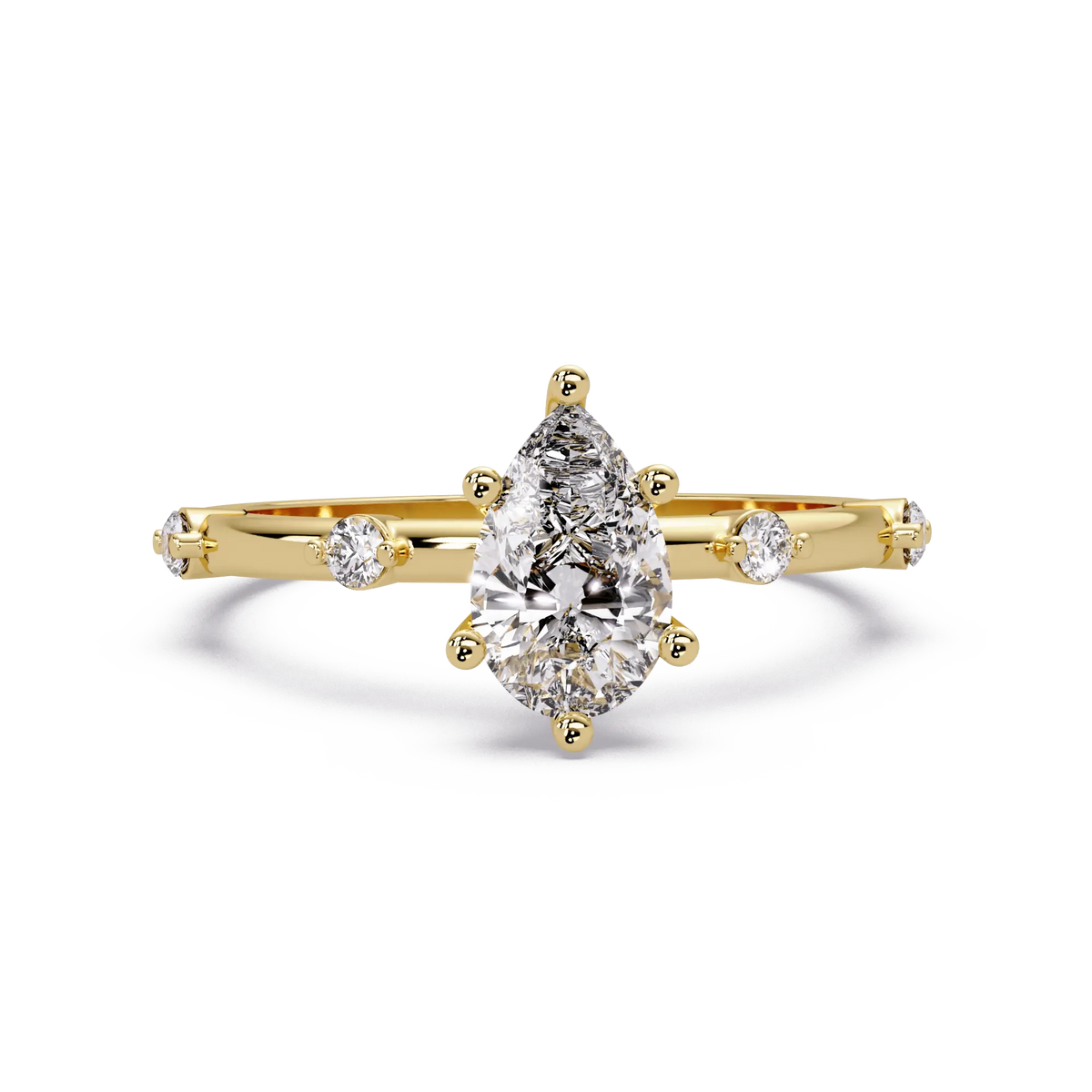 Pear Brilliant Lab Grown Diamond Engagement Ring with Minimalist Accent Band
