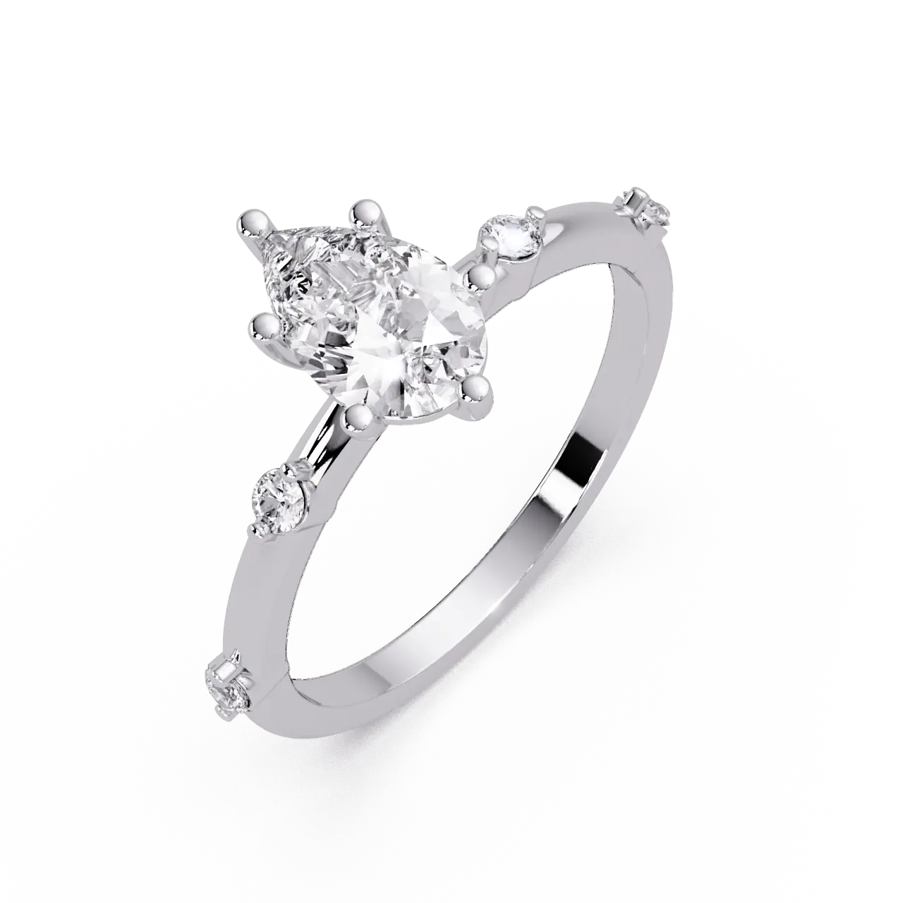 Pear Brilliant Lab Grown Diamond Engagement Ring with Minimalist Accent Band