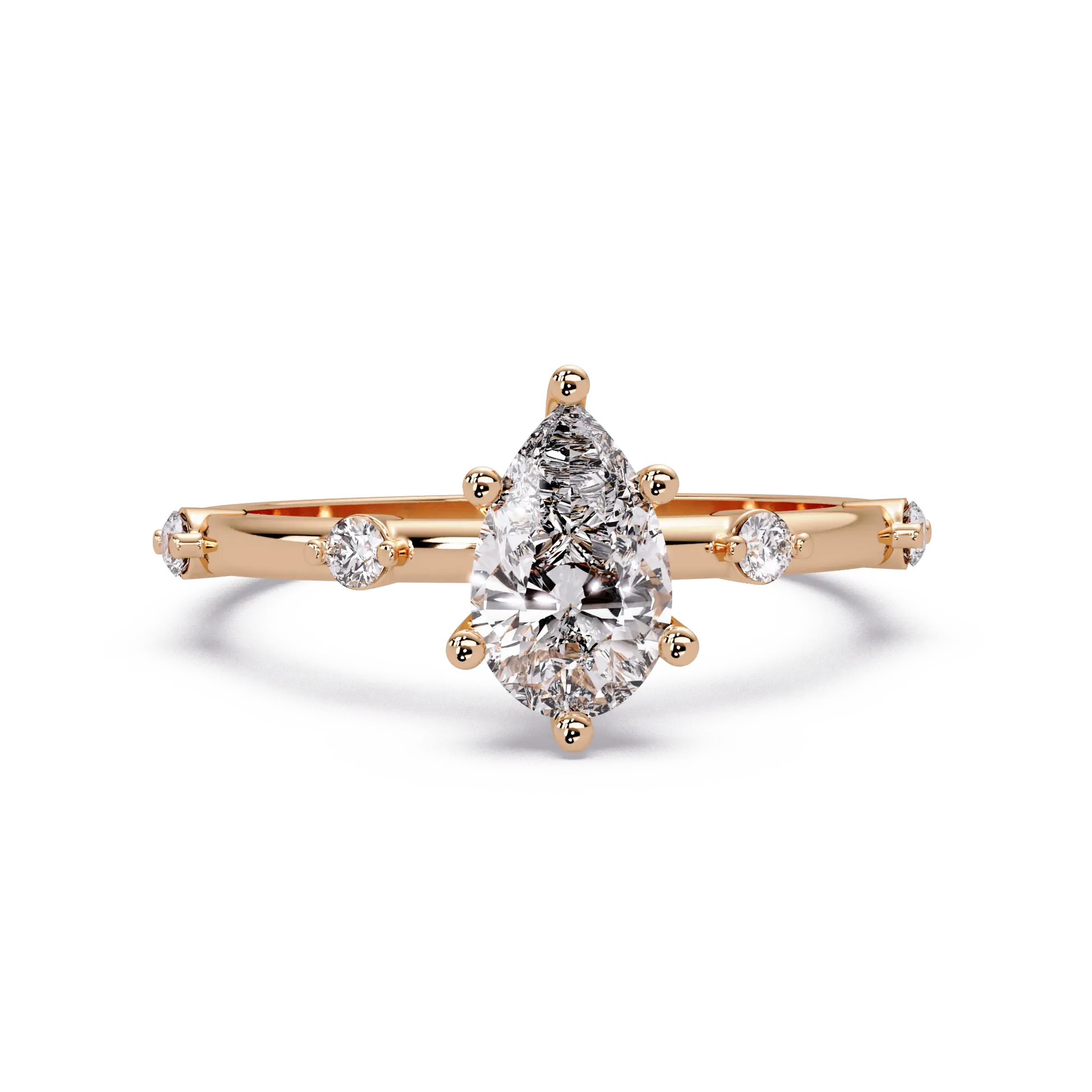 Pear Brilliant Lab Grown Diamond Engagement Ring with Minimalist Accent Band