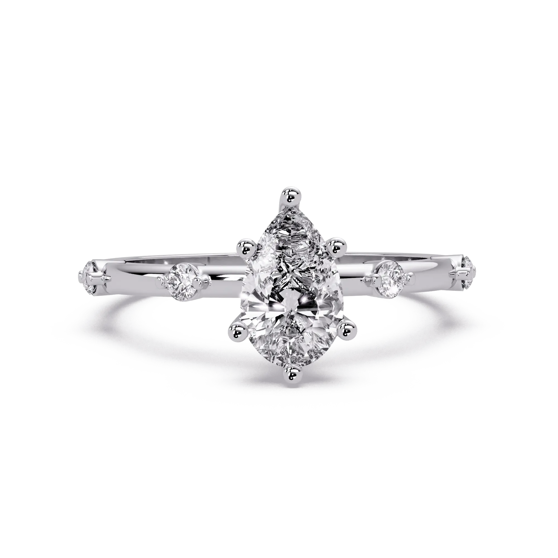Pear Brilliant Lab Grown Diamond Engagement Ring with Minimalist Accent Band