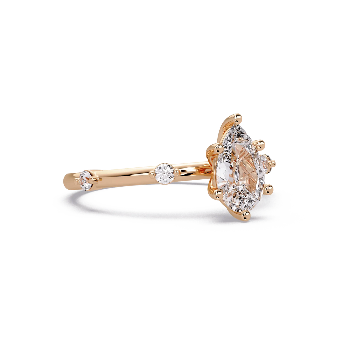 Pear Brilliant Lab Grown Diamond Engagement Ring with Minimalist Accent Band