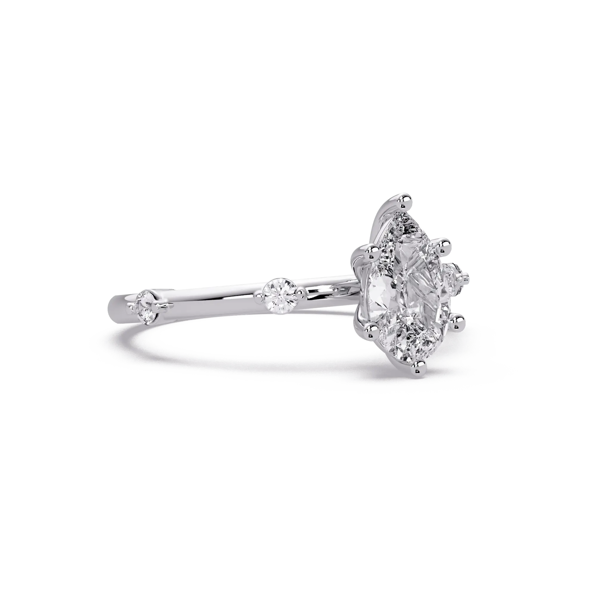 Pear Brilliant Lab Grown Diamond Engagement Ring with Minimalist Accent Band