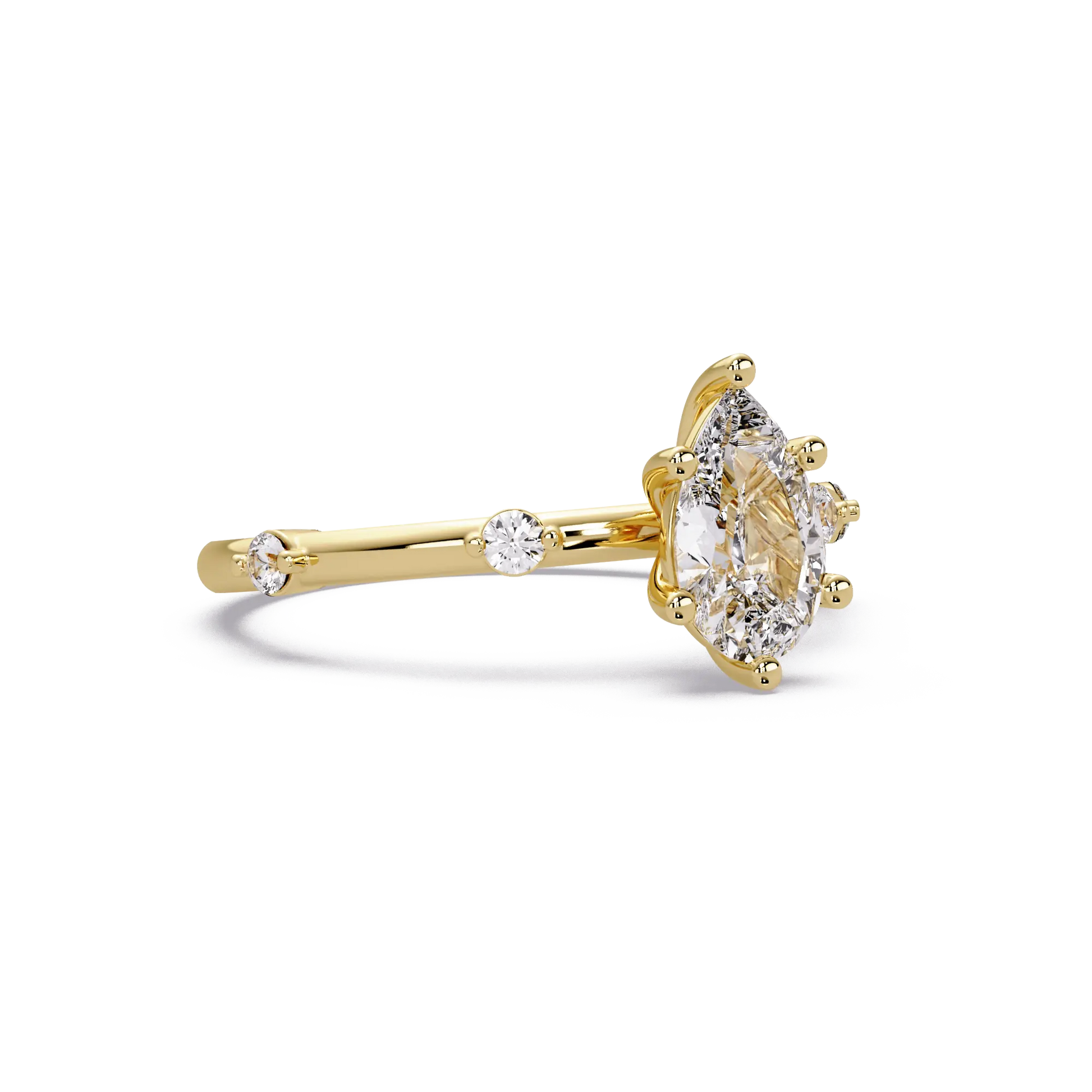 Pear Brilliant Lab Grown Diamond Engagement Ring with Minimalist Accent Band