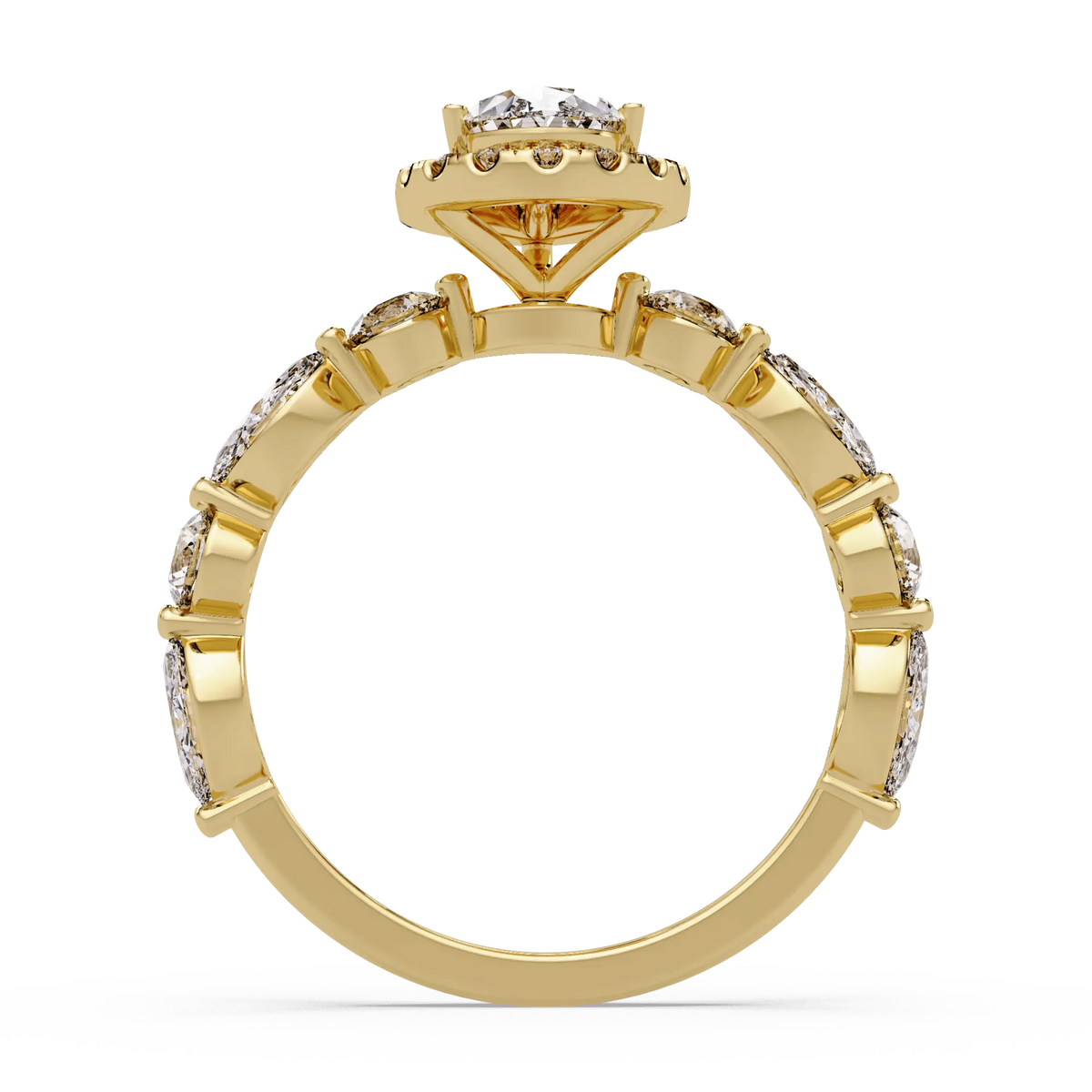 Pear Brilliant Lab Grown Diamond Halo Engagement Ring with Accent Diamonds