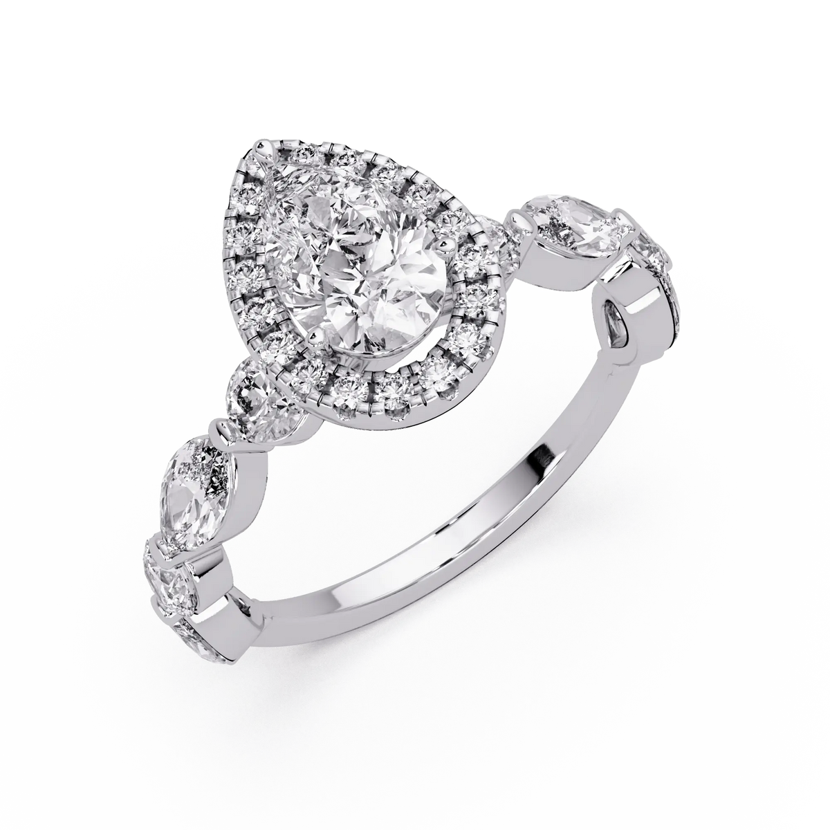 Pear Brilliant Lab Grown Diamond Halo Engagement Ring with Accent Diamonds