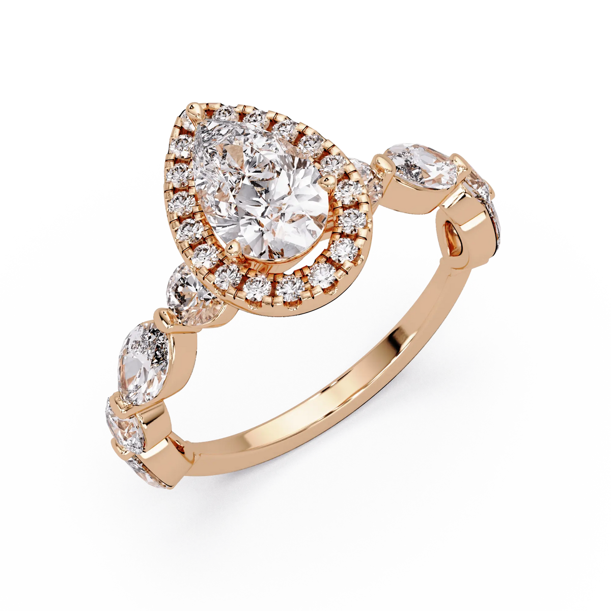 Pear Brilliant Lab Grown Diamond Halo Engagement Ring with Accent Diamonds