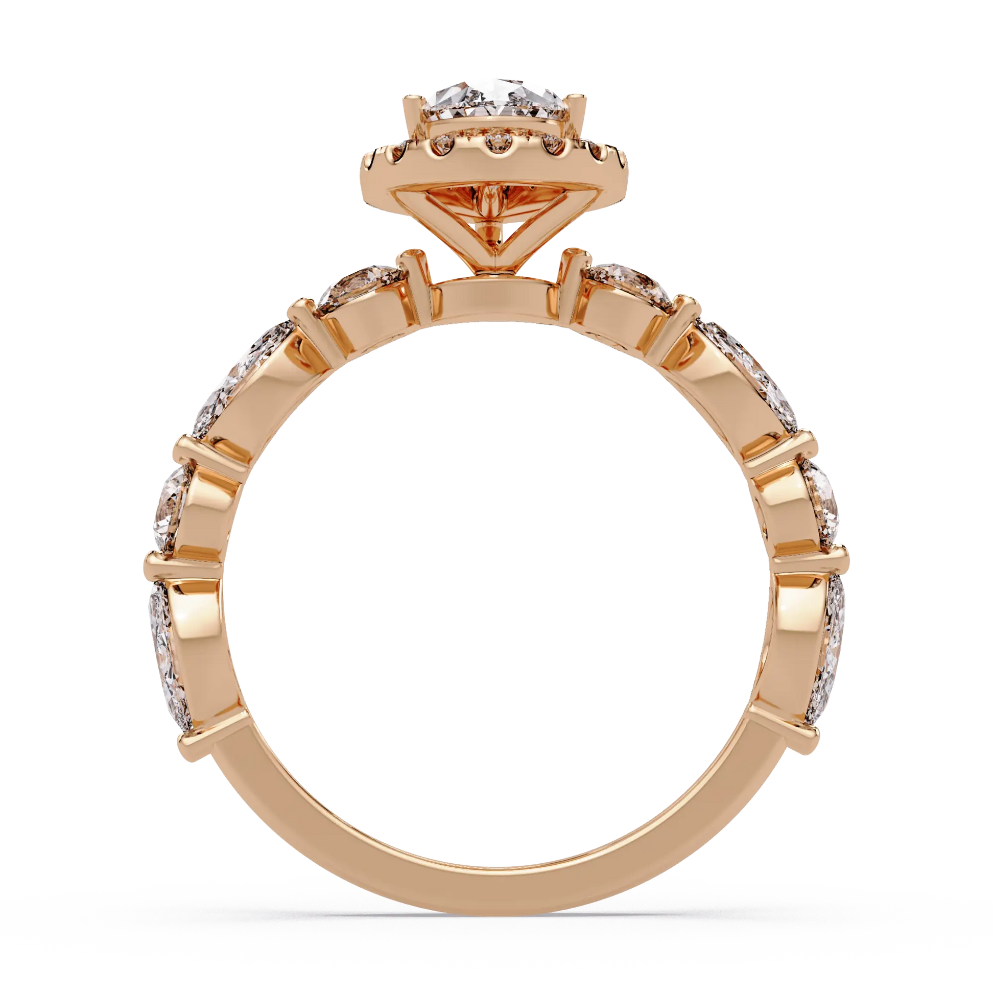 Pear Brilliant Lab Grown Diamond Halo Engagement Ring with Accent Diamonds