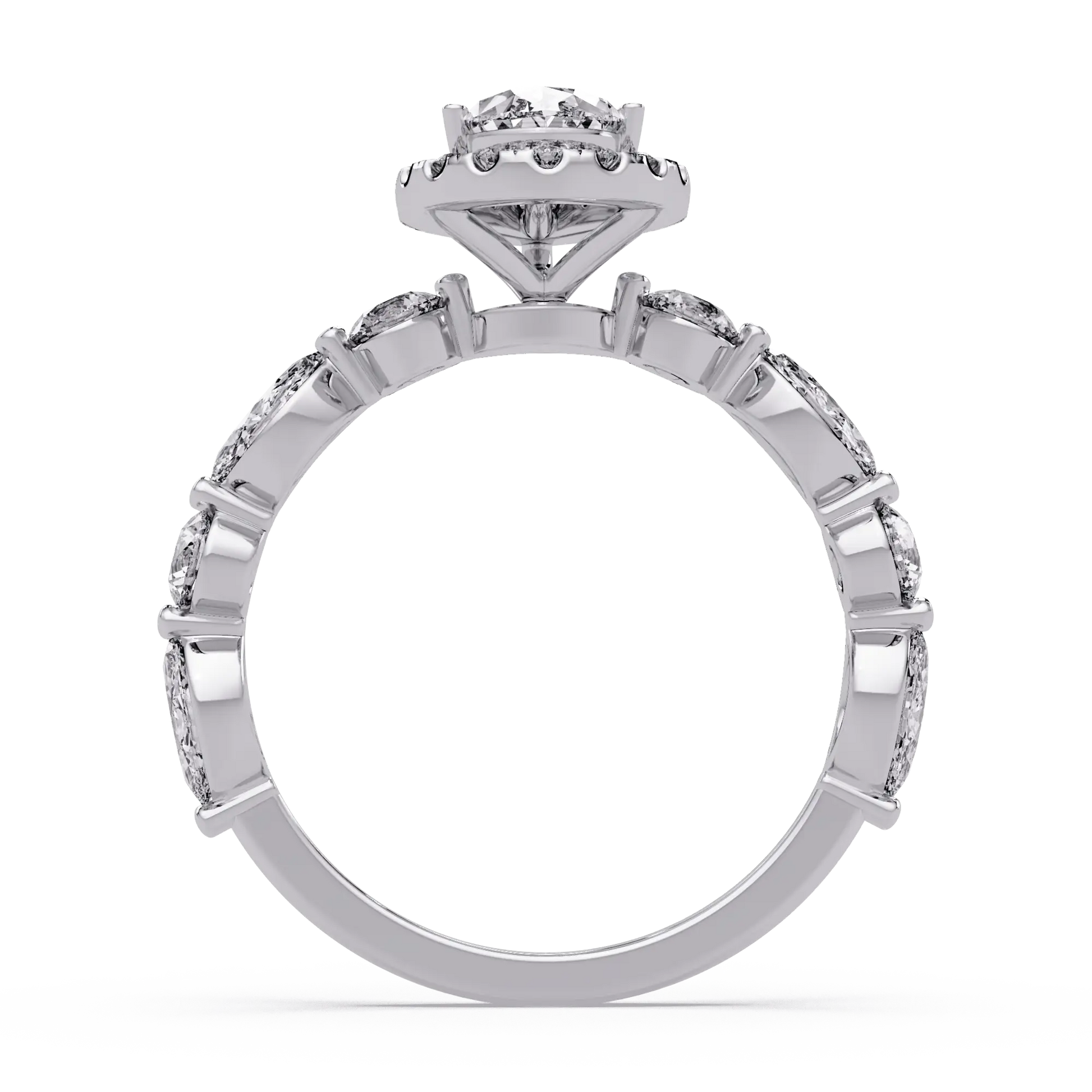 Pear Brilliant Lab Grown Diamond Halo Engagement Ring with Accent Diamonds