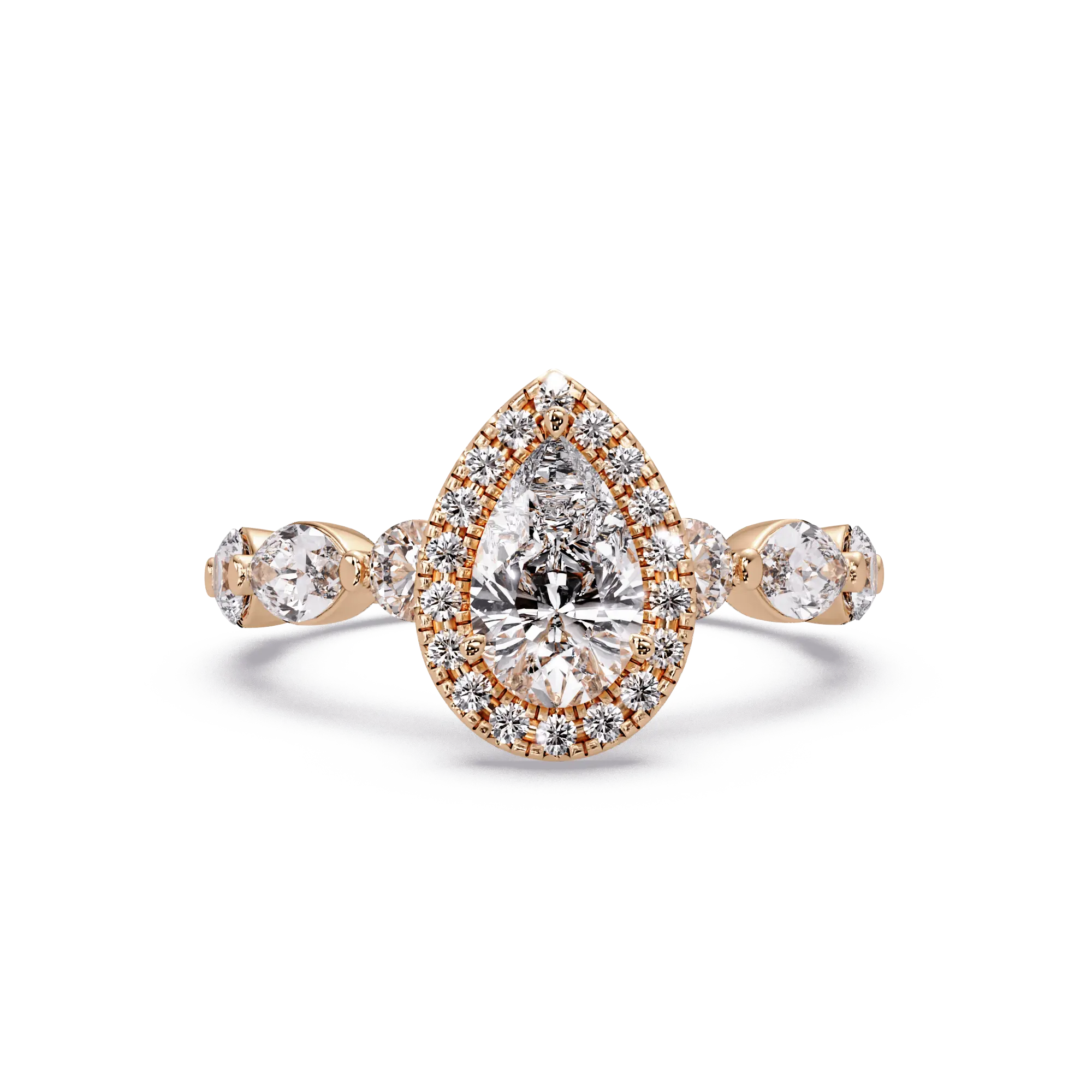 Pear Brilliant Lab Grown Diamond Halo Engagement Ring with Accent Diamonds
