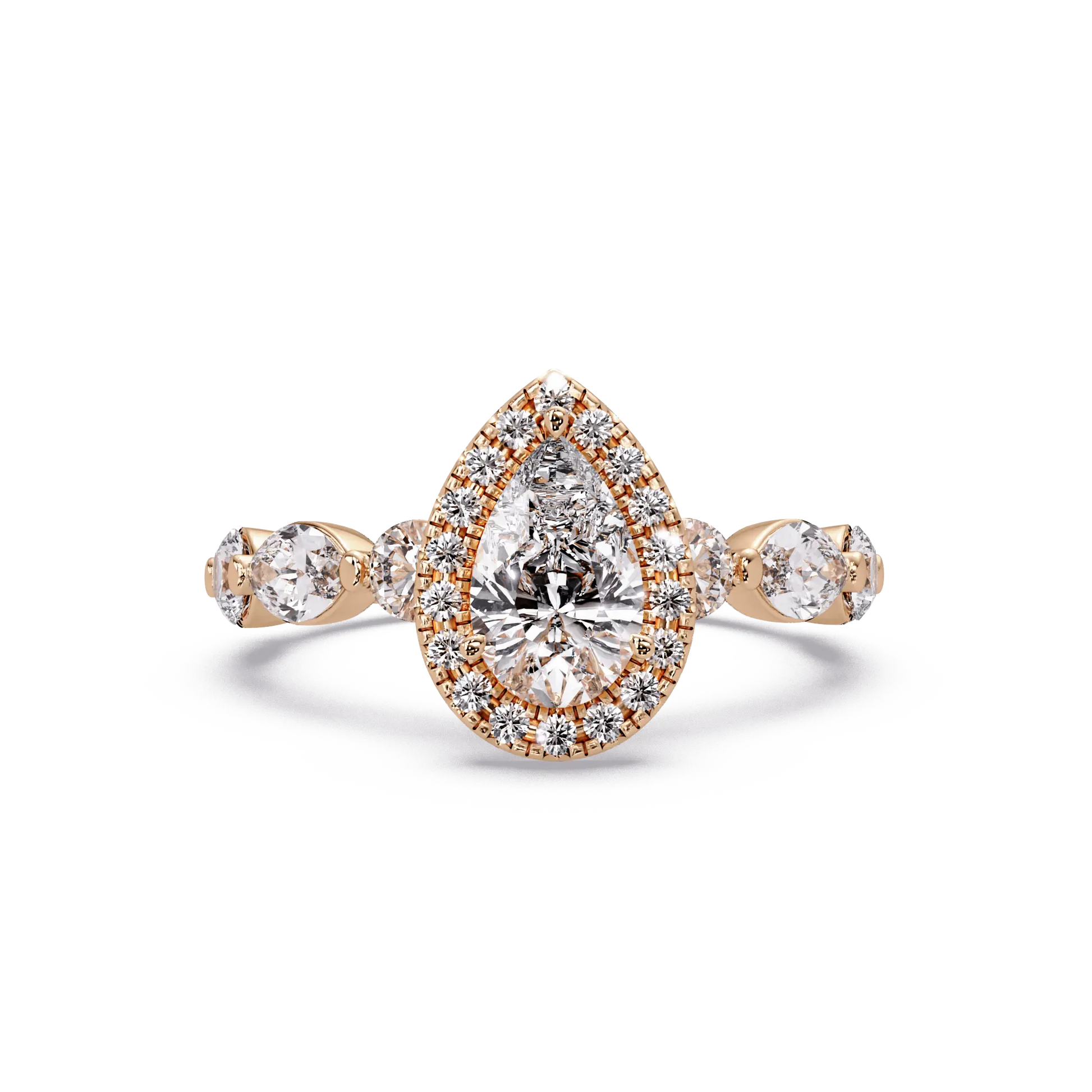 Pear Brilliant Lab Grown Diamond Halo Engagement Ring with Accent Diamonds