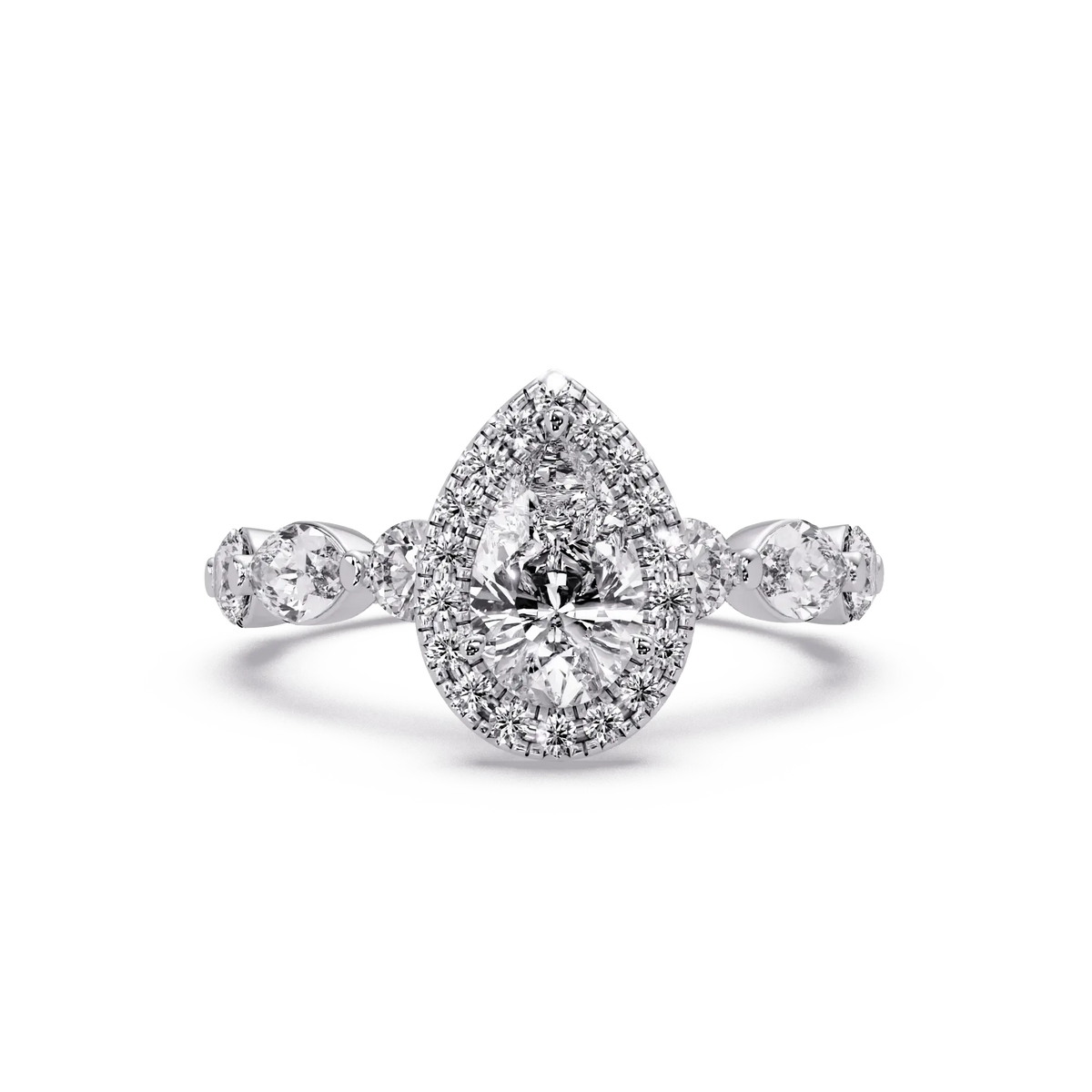 Pear Brilliant Lab Grown Diamond Halo Engagement Ring with Accent Diamonds