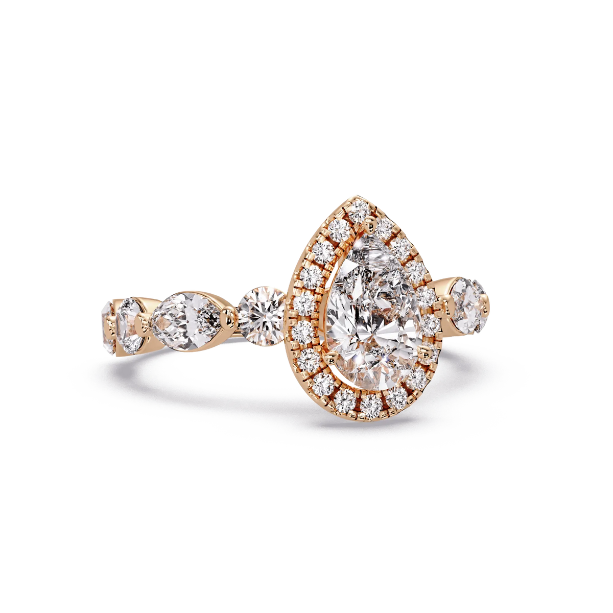 Pear Brilliant Lab Grown Diamond Halo Engagement Ring with Accent Diamonds