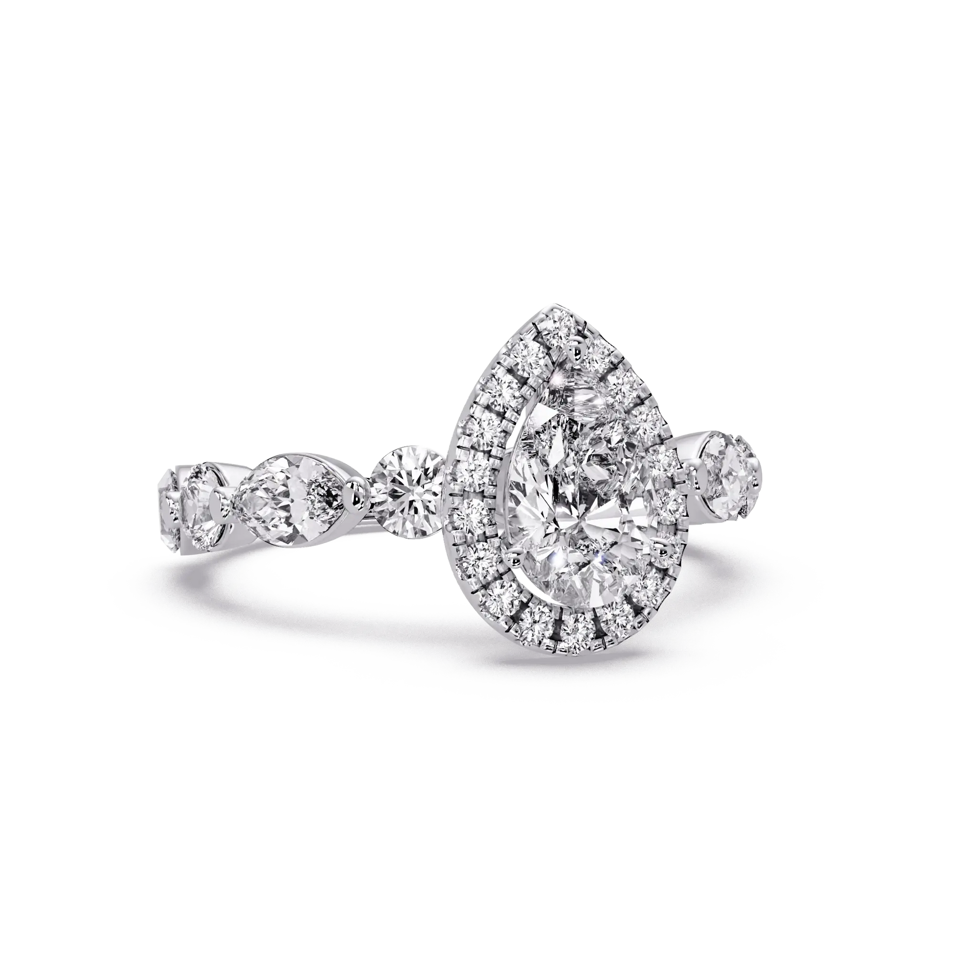 Pear Brilliant Lab Grown Diamond Halo Engagement Ring with Accent Diamonds