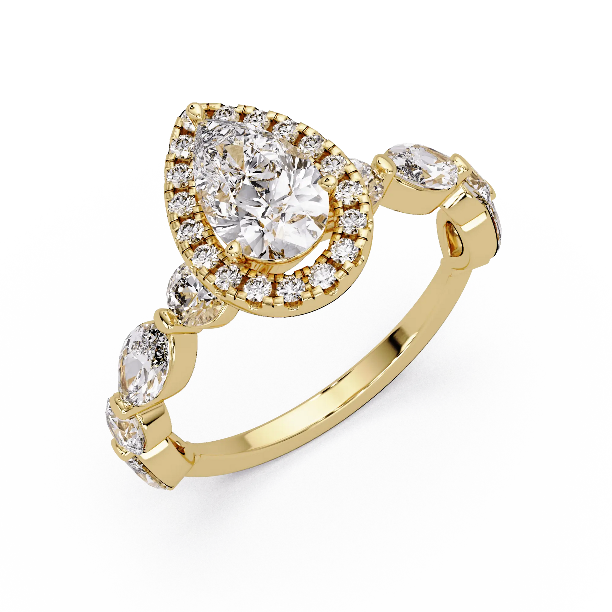 Pear Brilliant Lab Grown Diamond Halo Engagement Ring with Accent Diamonds